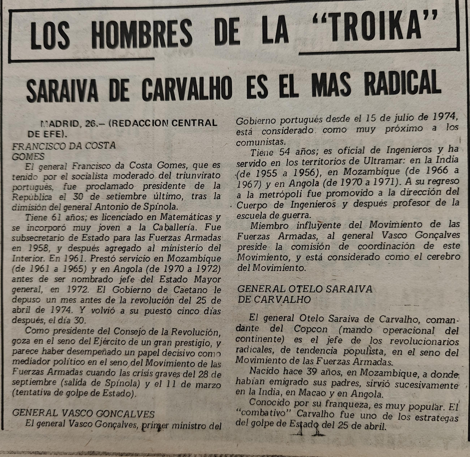 Portugal queda en manos de un triunvirato militar