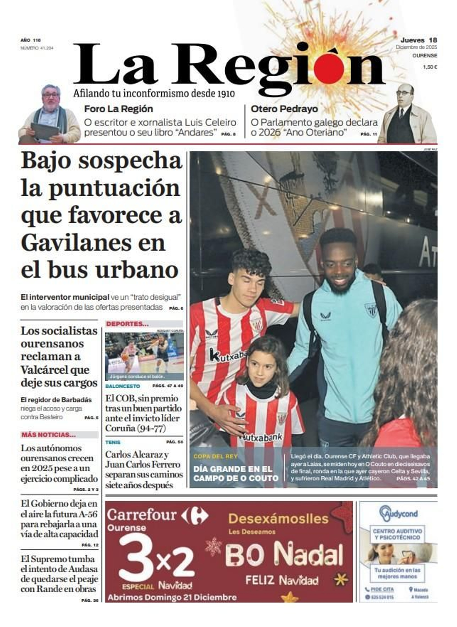 La portada de La Región de este jueves, 18 de diciembre.