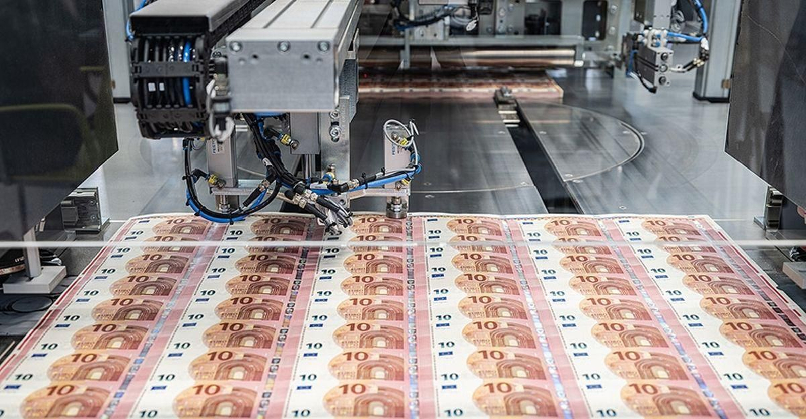 Máquina de impresión de billetes en la Imprenta de Billetes.