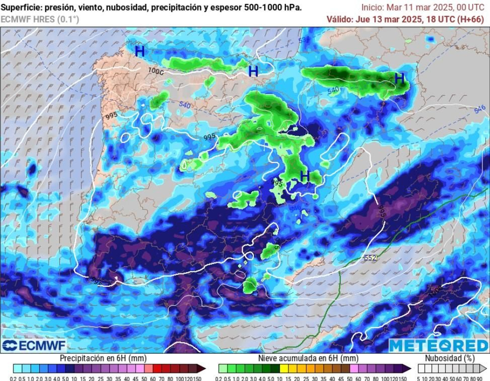 Mapa de la península segñun el modelo ECMWF.