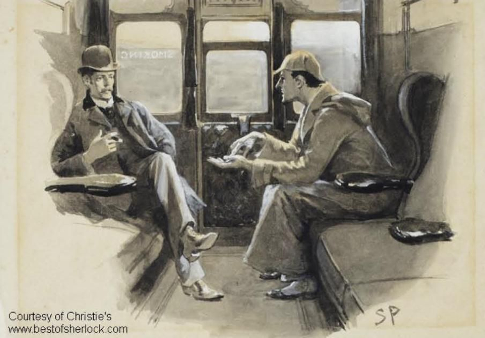 Otra de las grandes obras de Paget. La pareja viaja en tren a la caza de los Baskerville.
