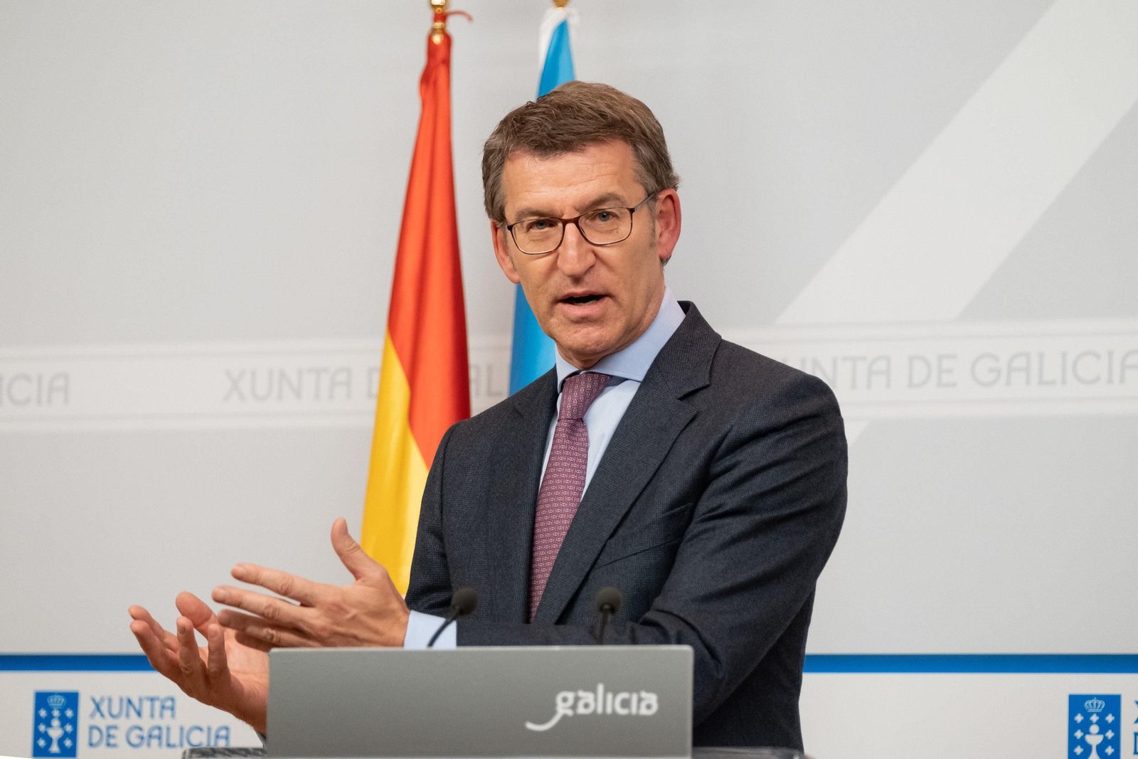 O titular do Goberno galego, Alberto Núñez Feijóo, durante a rolda de prensa posterior á reunión semanal do Consello da Xunta. San Caetano, Santiago de Compostela, 16/01/20.