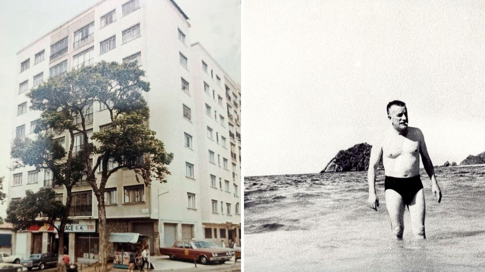 Edificio no que residiu o poeta en Caracas e nunha praia da costa caribeña.
