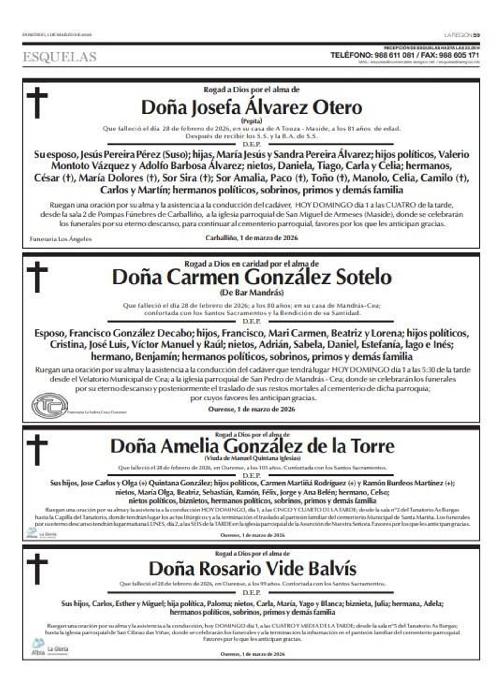 Las despedidas de este domingo en La Región