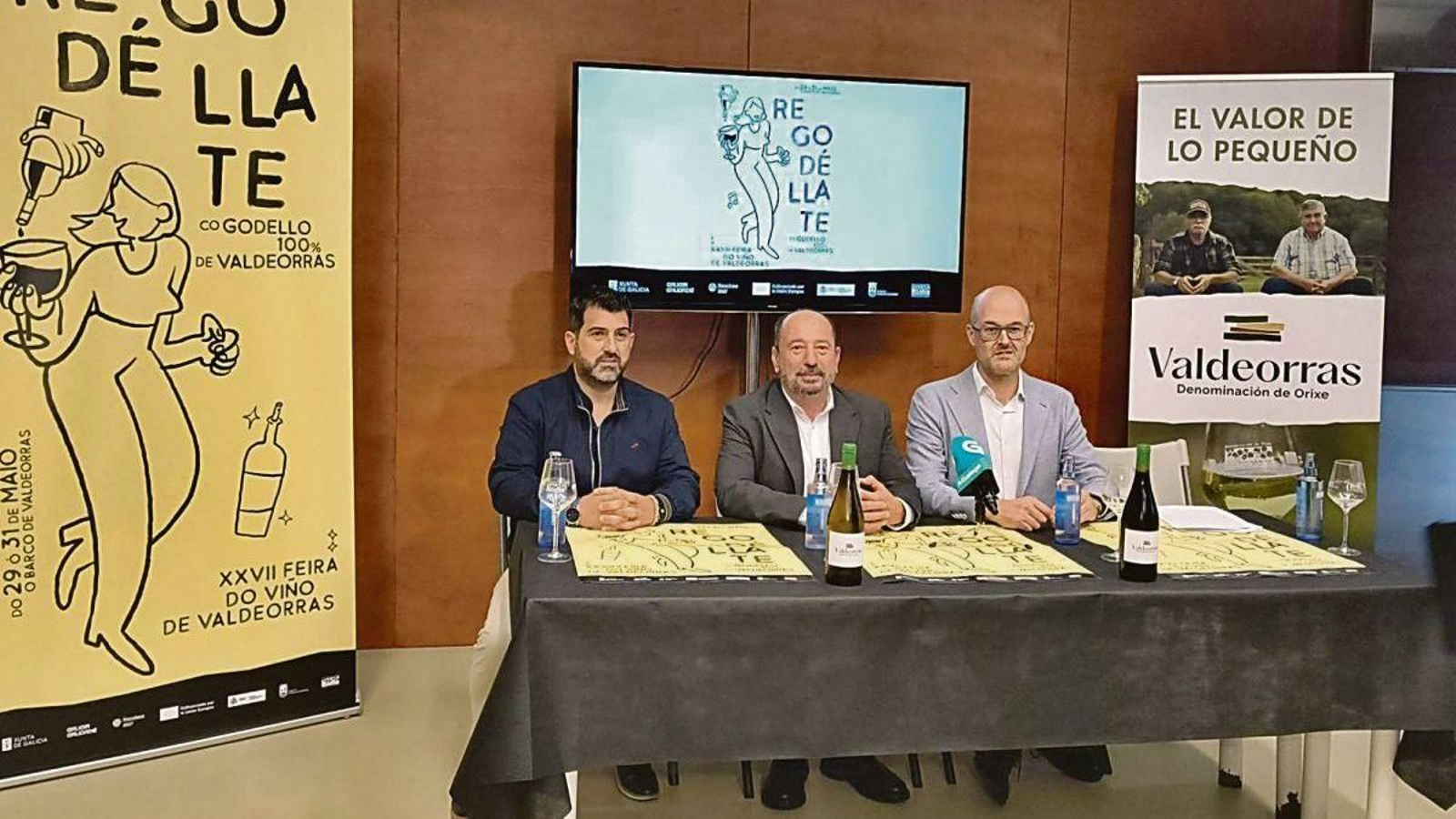 Marcos Prada, Xosé Merelles y Martín Alemparte, durante la presentación de la Feira do Viño.
