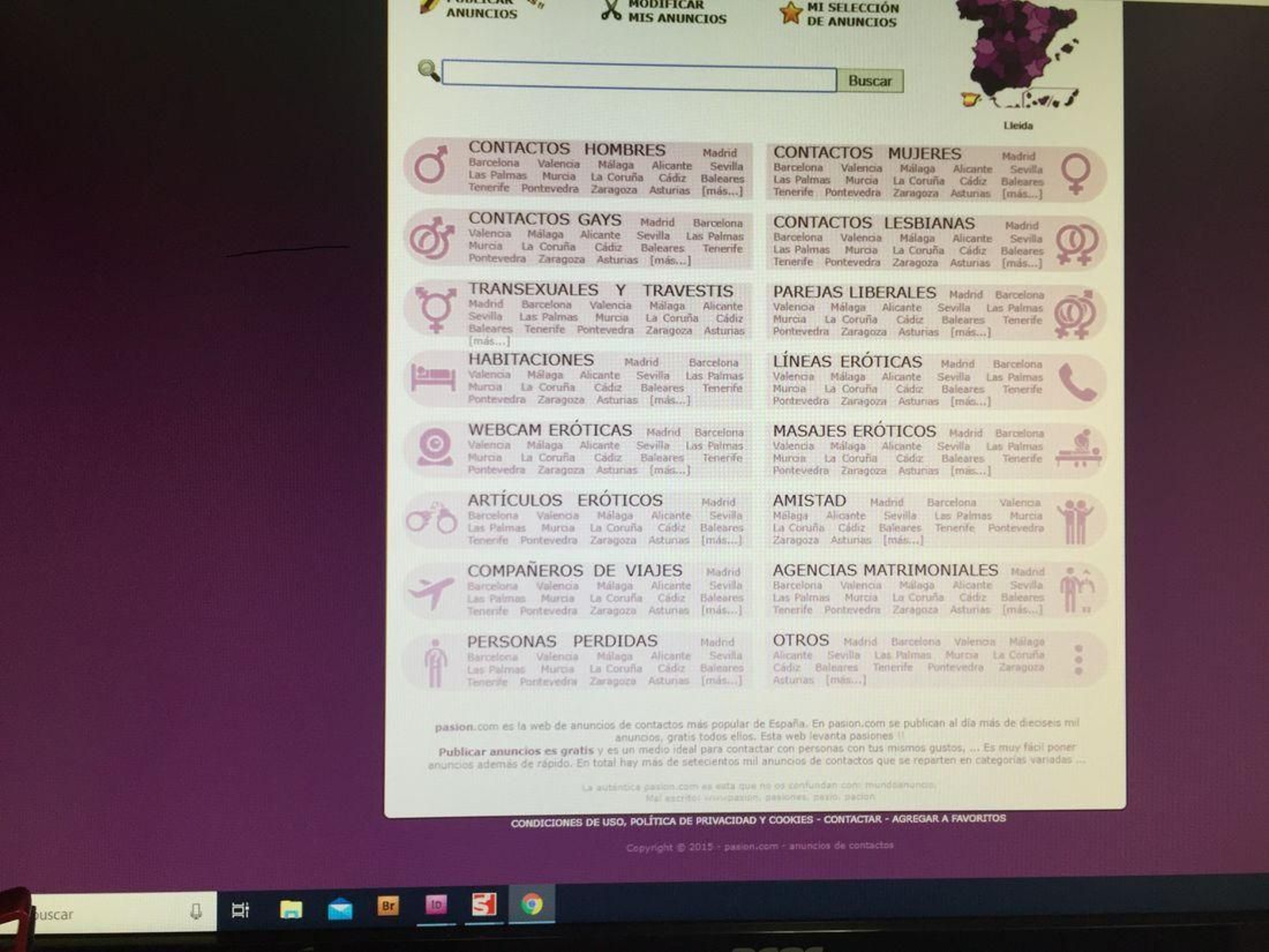 El portal de internet en donde aparecieron publicados los siete anuncios.