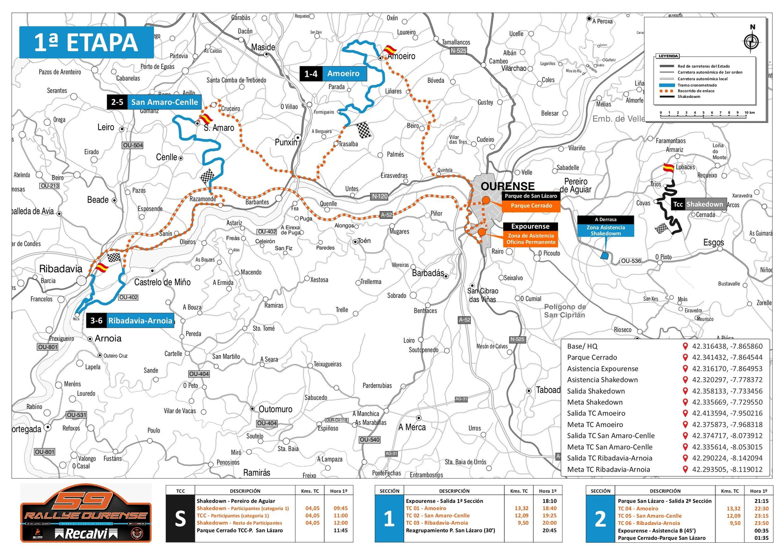 Mapa tramos día 1 59 Rally de Ourense Recalvi.