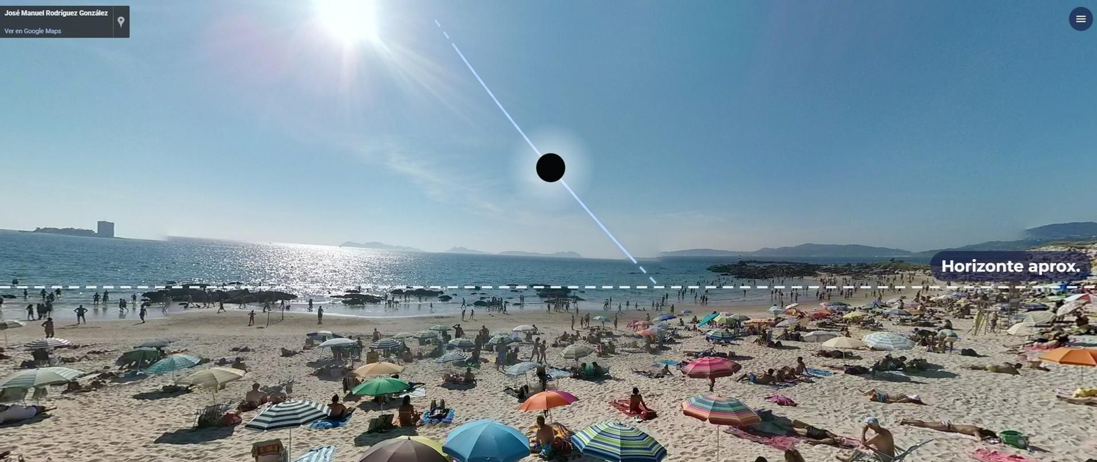 Simulación hecha con la app de @kurioso sobre cómo se podrá ver el eclipse desde Samil.