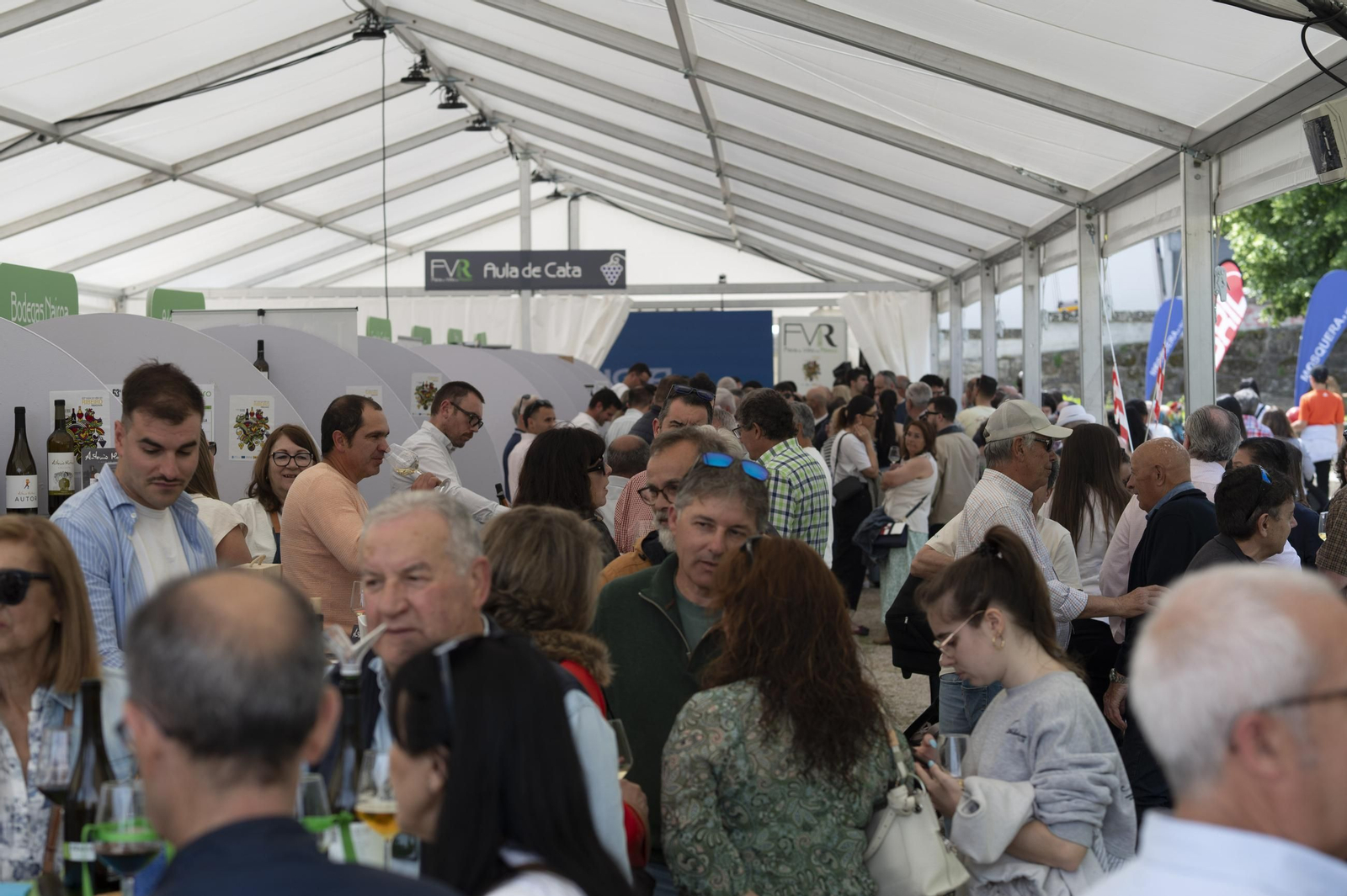 Ambiente festivo, brindis y degustaciones en el recinto de la Alameda de Ribadavia durante la celebración de la 63ª Feira do Viño do Ribeiro