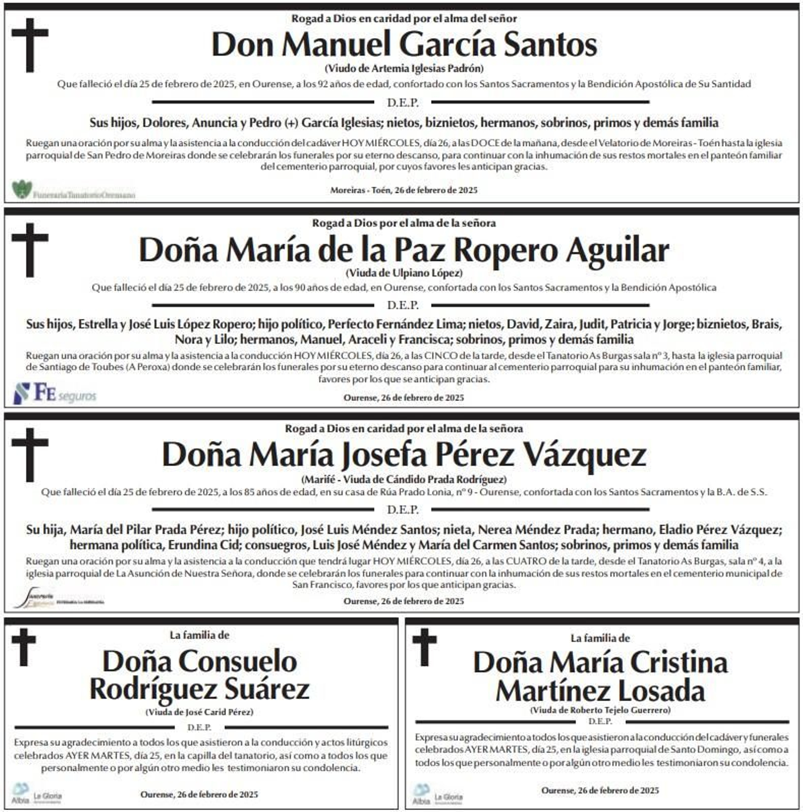 Esquelas miércoles 26 de febrero.