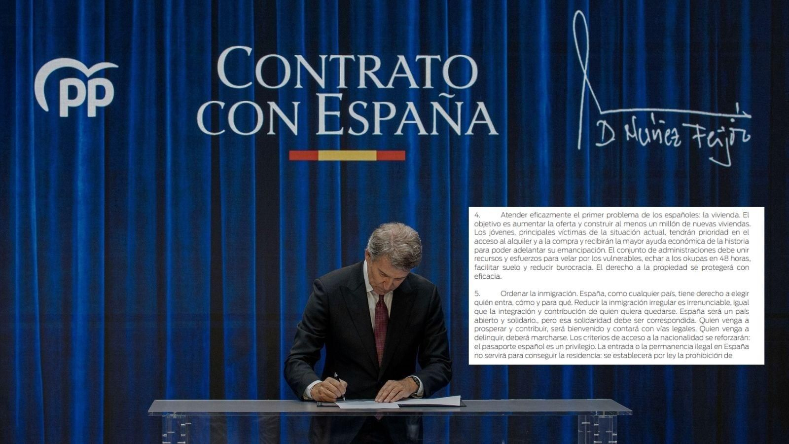 Alberto Núñez Feijóo firmando el contrato con España.
