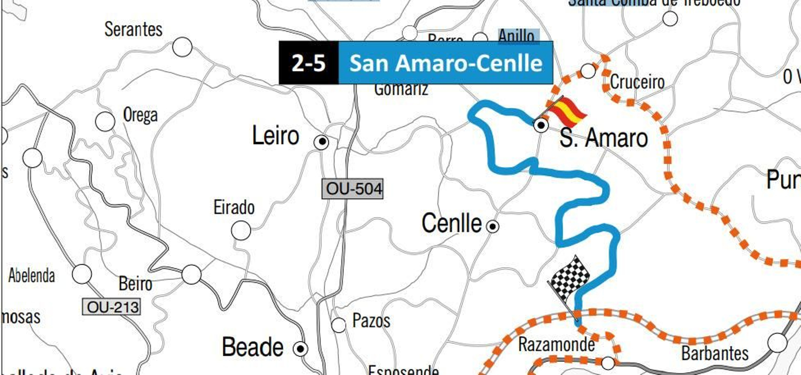Mapa tramo 2 y 5 del Rally de Ourense Recalvi 2026.