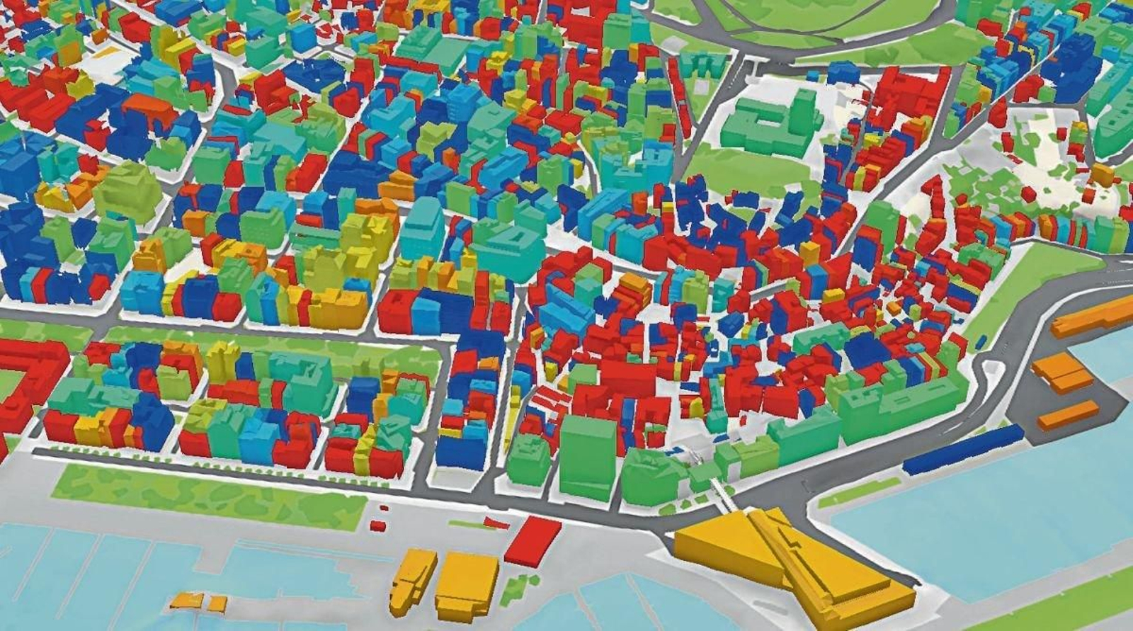 El mapa de la antiguedad de los edificios resalta los más viejos de Vigo en color rojo.