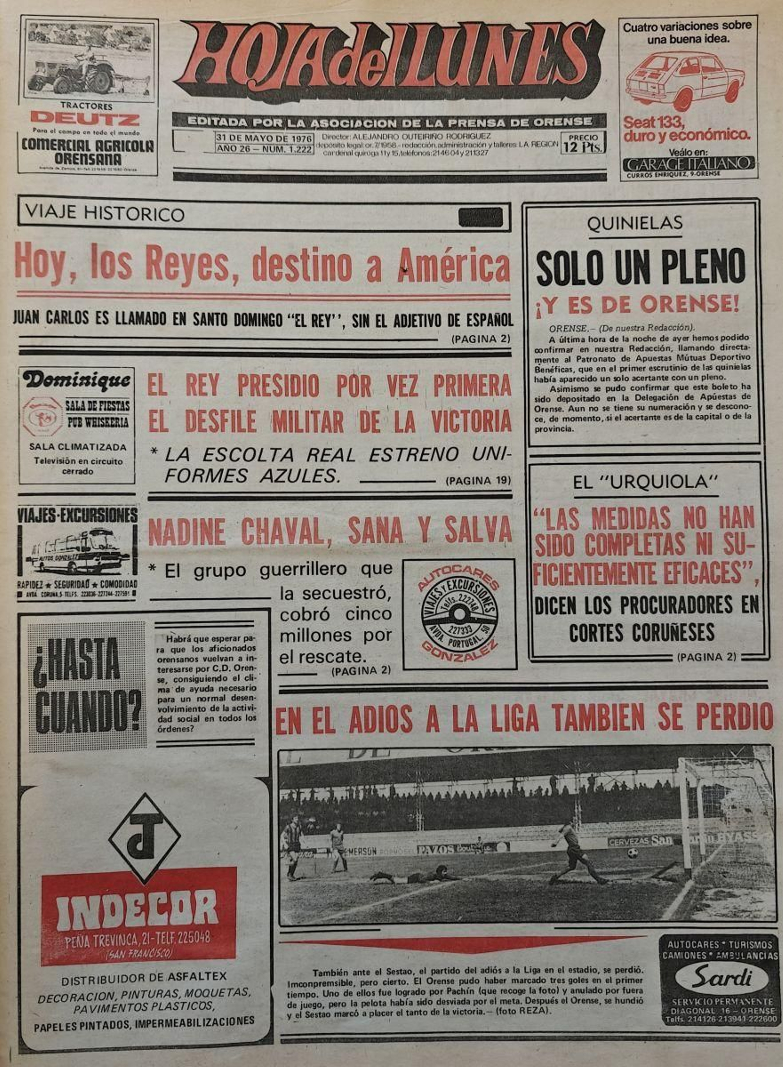 Titulares de La Región del 31 de mayo de 1976