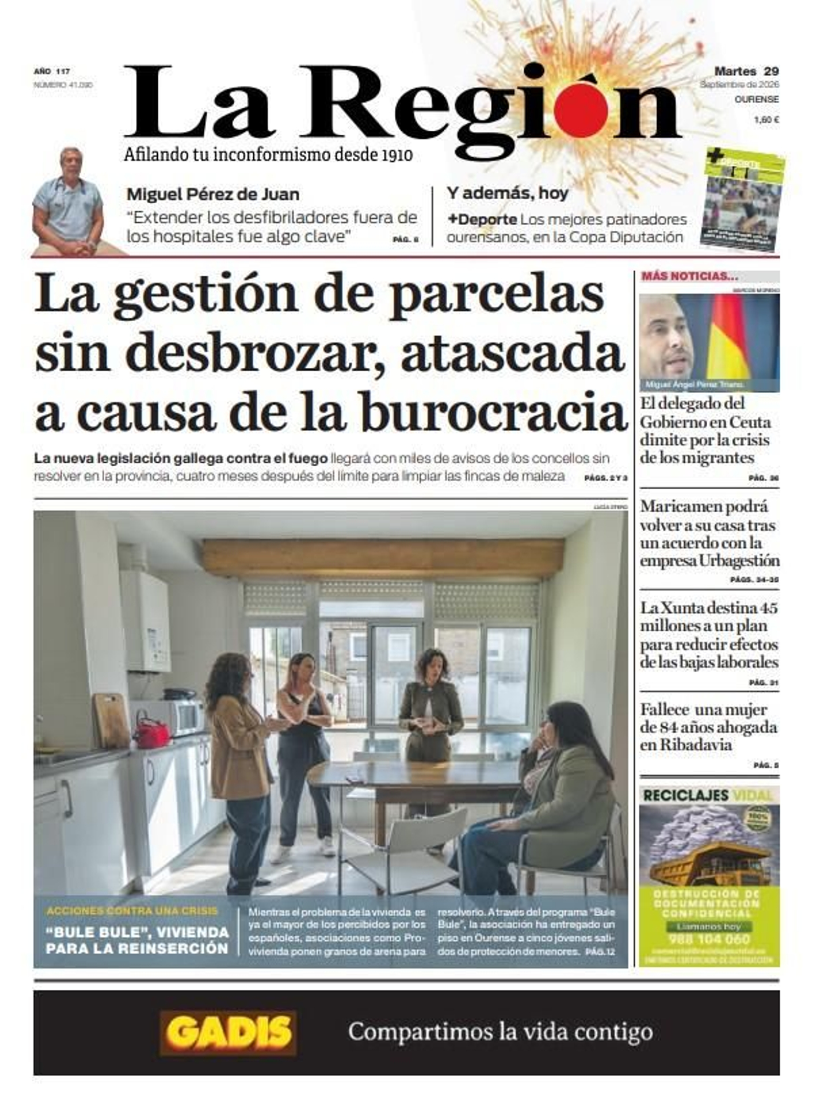 La portada de La Región de este martes, 29 de septiembre.