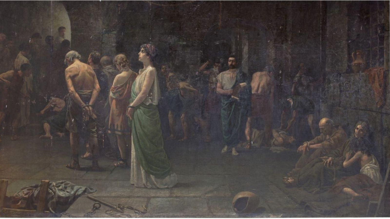 O cadro titulado “A las fieras” representa a condución dos cristiáns ó circo e foi premiado en 1887 (Museo do Prado).