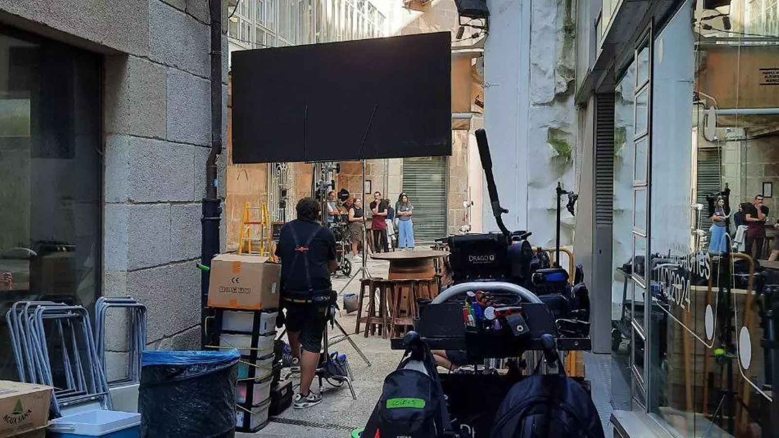 Un momento del rodaje de la serie Caldas por las calles de Vigo.