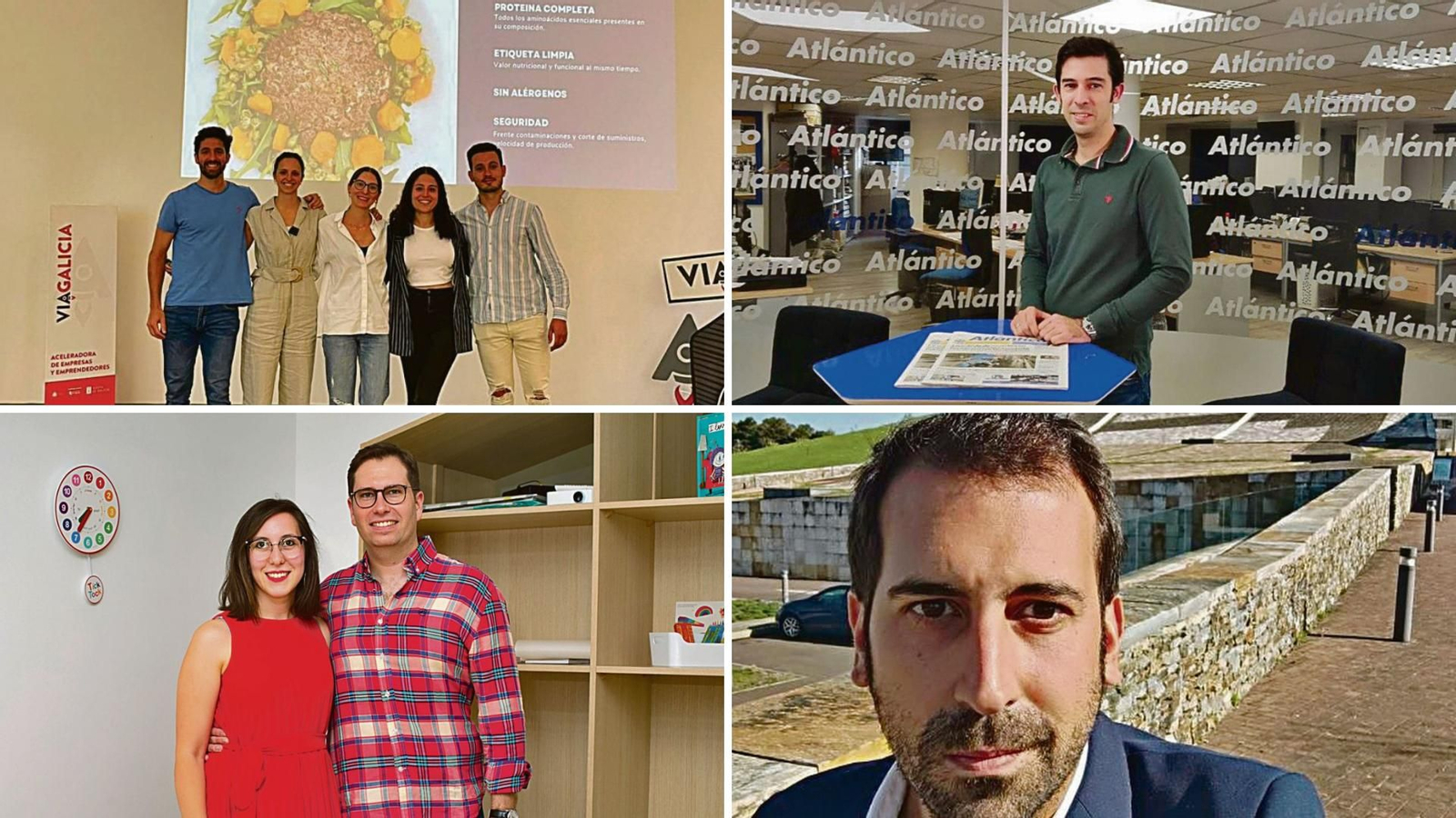 El equipo de ODS Proteins capitaneado por Iria Varela; Pablo Mansilla, de Camelia Cosmetiques; Nerea y Sebastián, impulsores de Ludoteca Purrusquiños; y Ramón Castro, cofundador de Luo Kai Electrics.