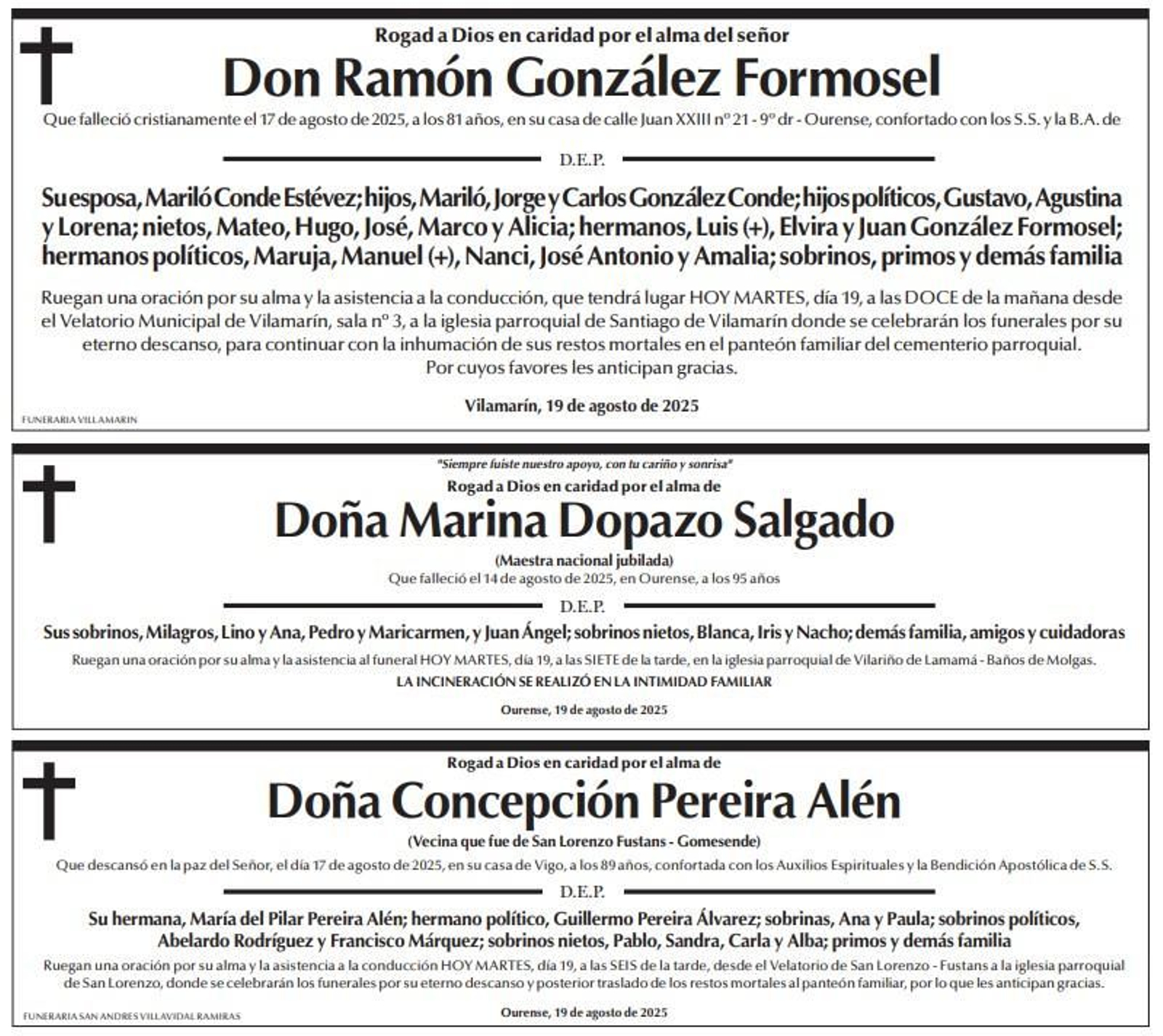 Esquelas 19 de agosto