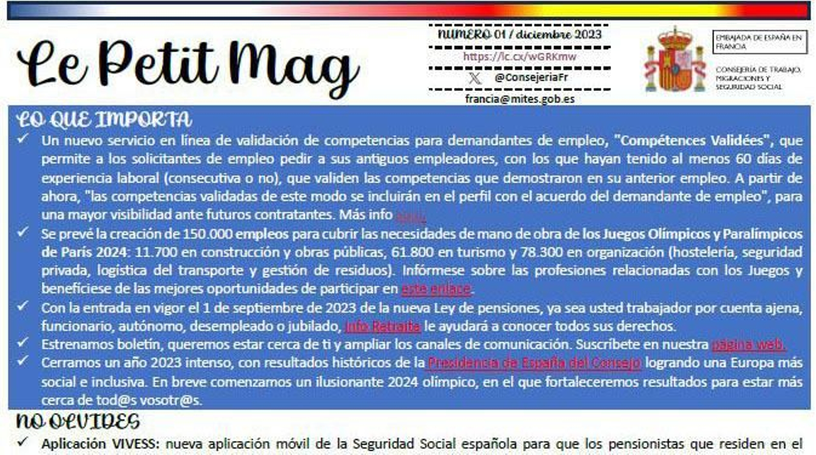 Le Petit Mag editado por la Consejería de Trabajo, Migraciones y Seguridad Social en la capital francesa