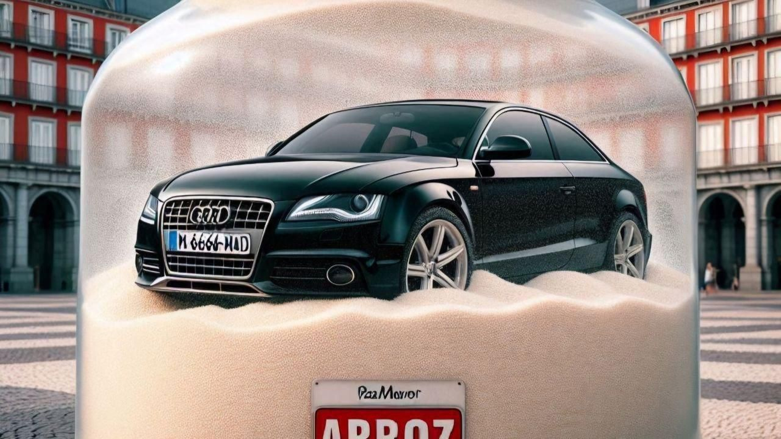 La inteligencia artificial muestra un coche en arroz tras haber sido engullido por el mar, algo que suele sucederle a los 'fodechinchos'. // X (@DinoSetoVigo)