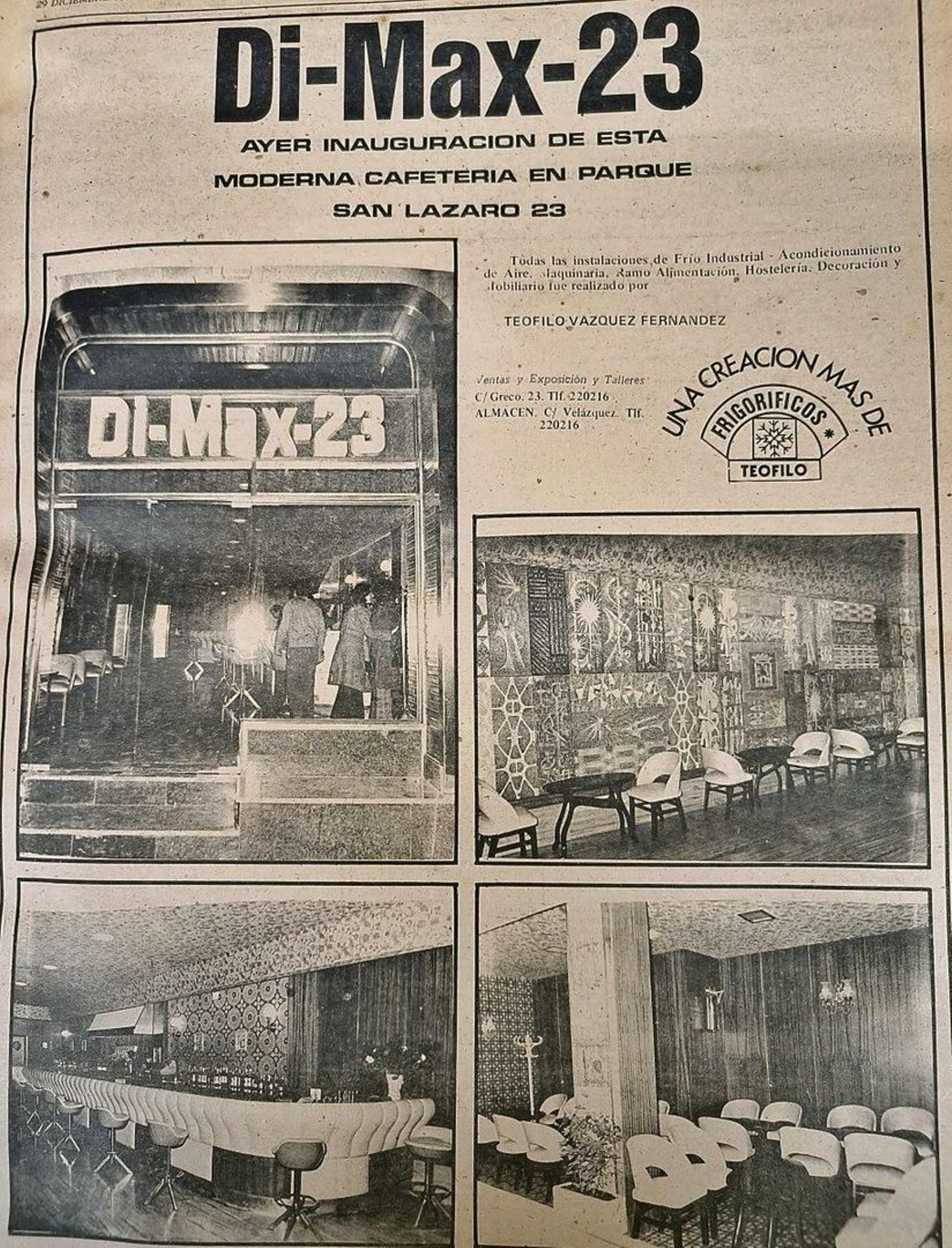 (2) Publicidad de la inauguración de la nueva cafetería Di-Max-23.