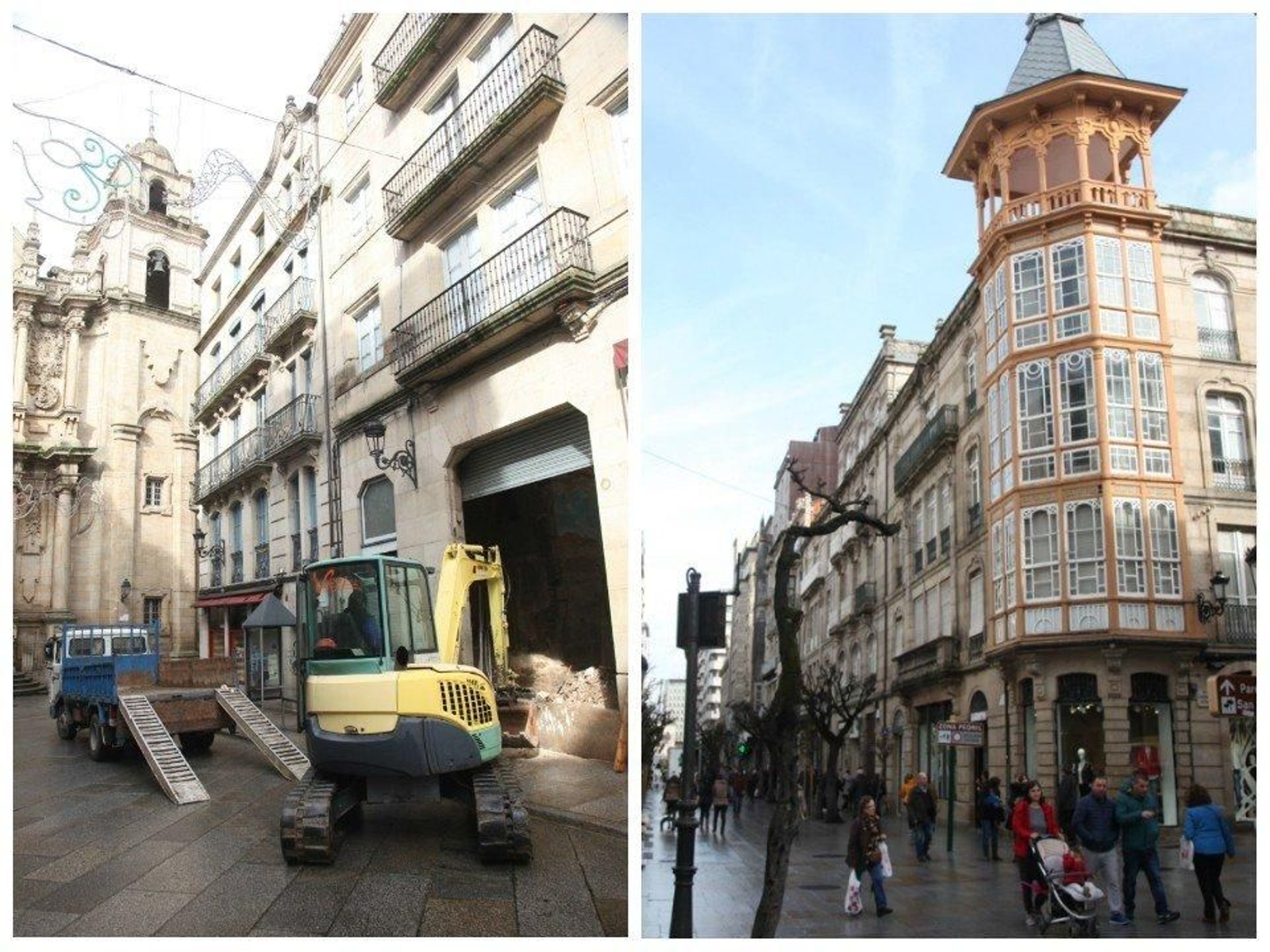 En la izquierda, obras del inmueble de Coronel Ceano; a la derecha, el antiguo Hotel Miño.