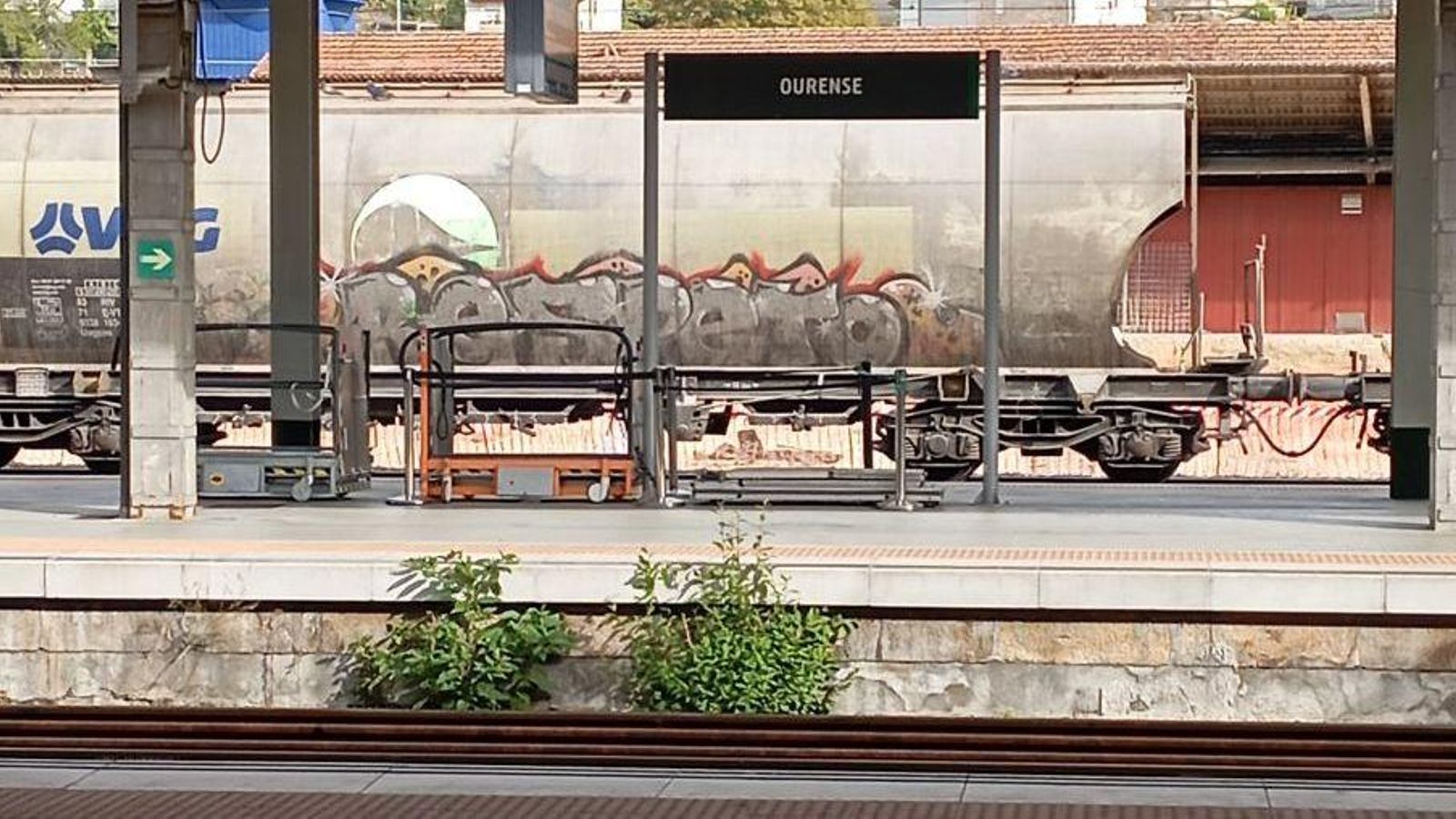 Malas hierbas en la estación de Renfe en Ourense