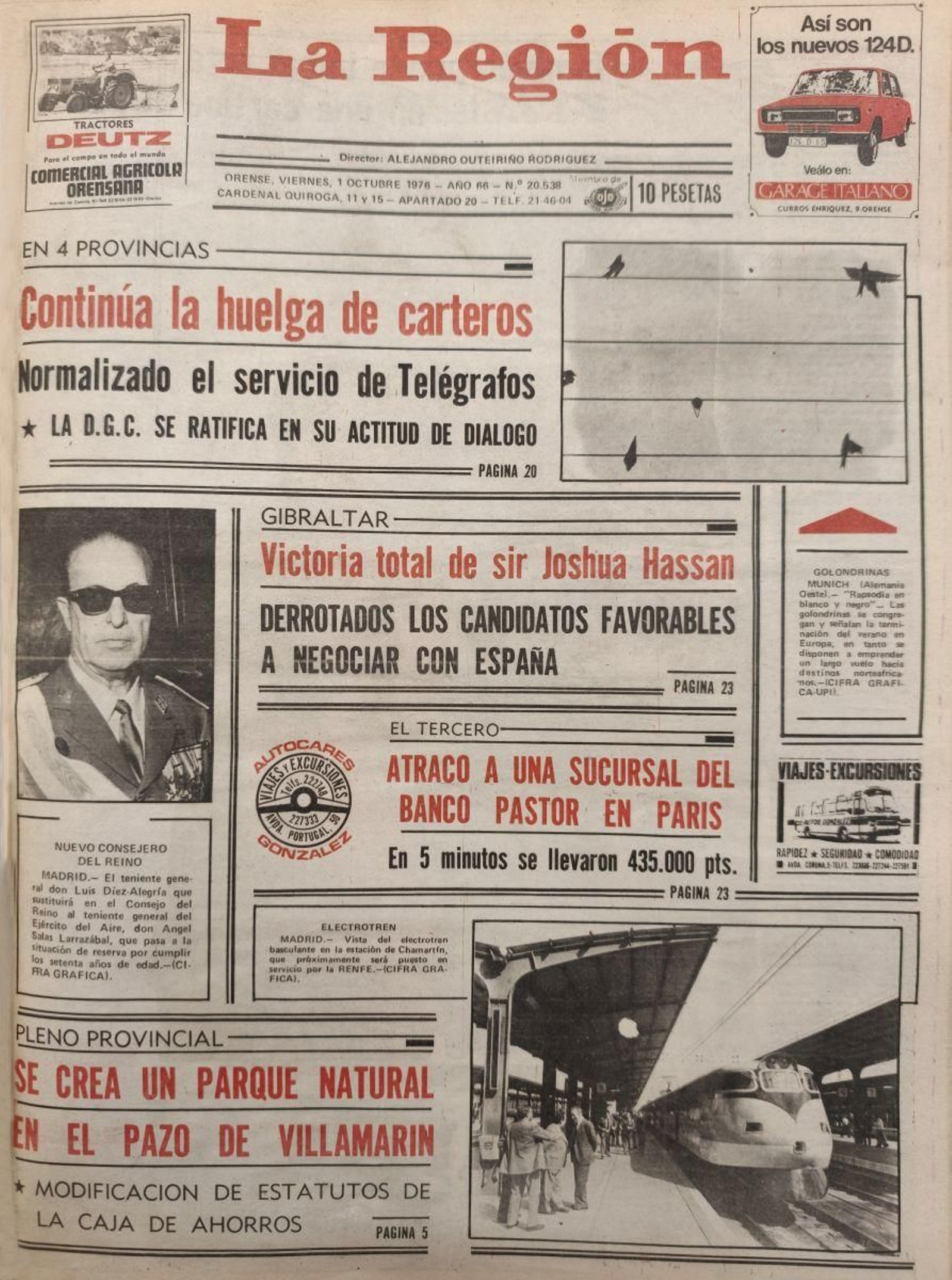 La primera de La Región del 1 de octubre de 1976