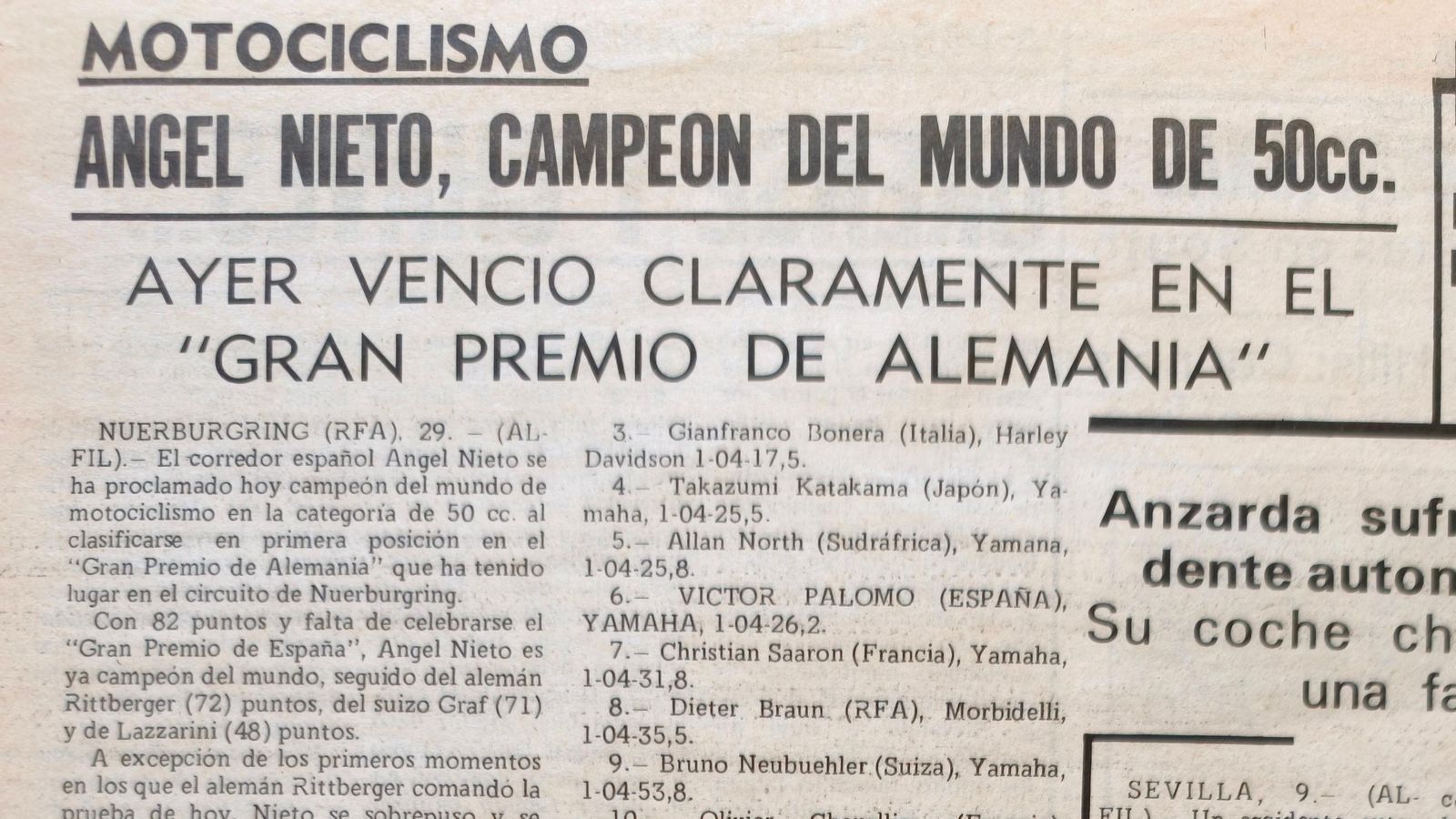Titulares de La Región del 30 de agosto de 1976