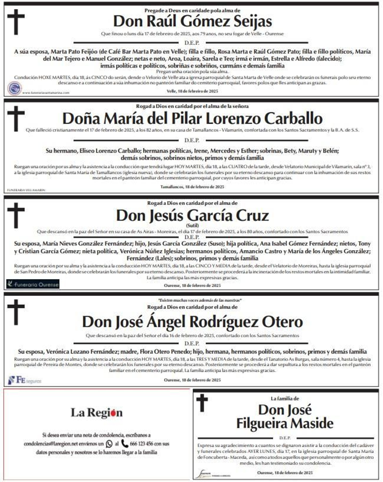 Esquelas martes 18 de febrero.