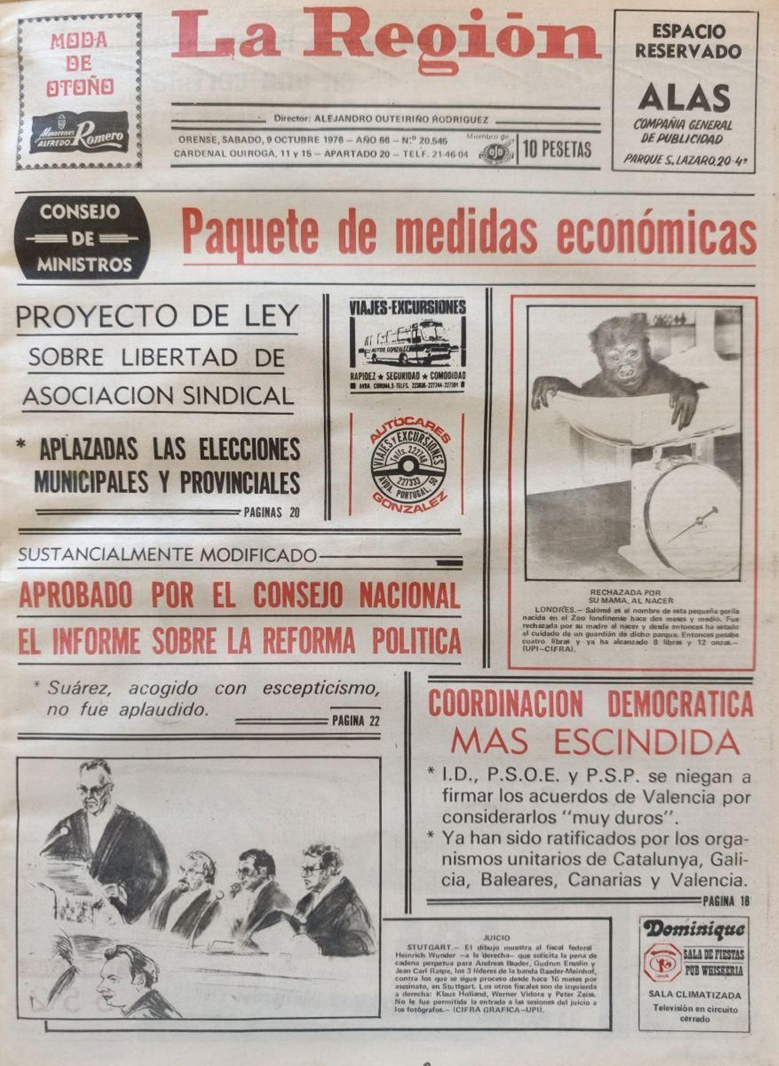 La portada de La Región del 9 de octubre del 1976.