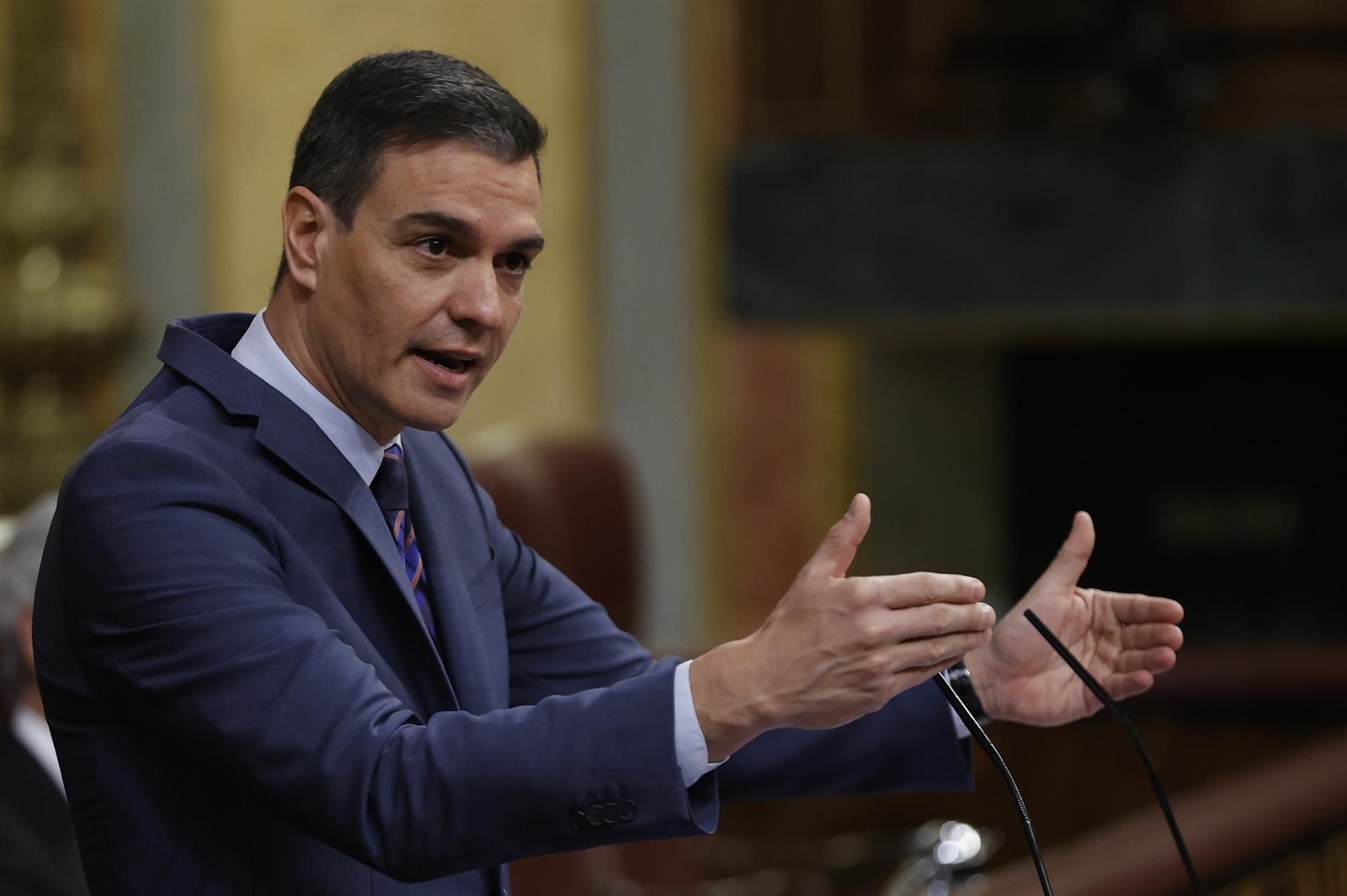 El presidente del Gobierno, Pedro Sánchez, en el Congreso. // EFE