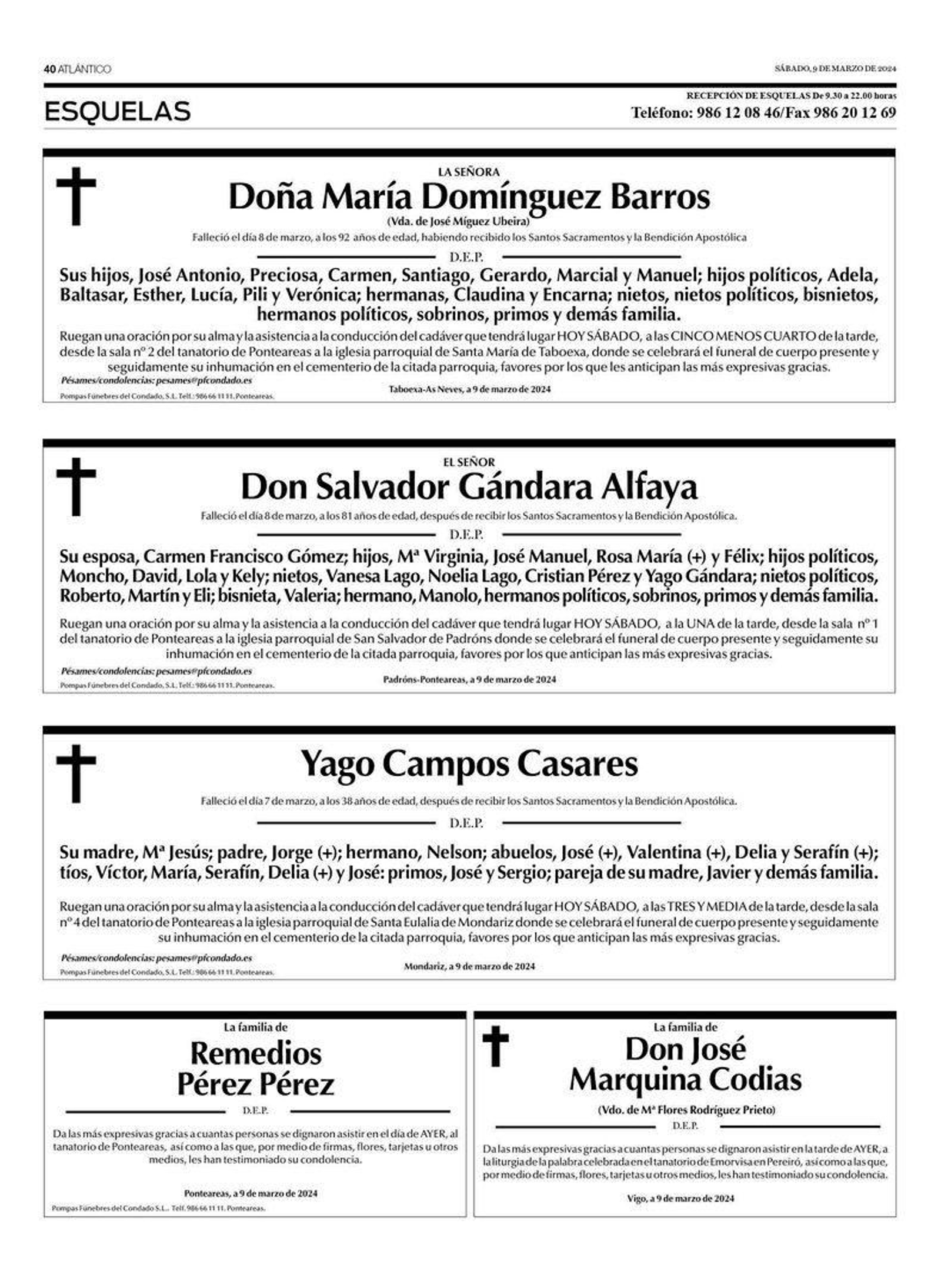 Esquelas del 9 de marzo.