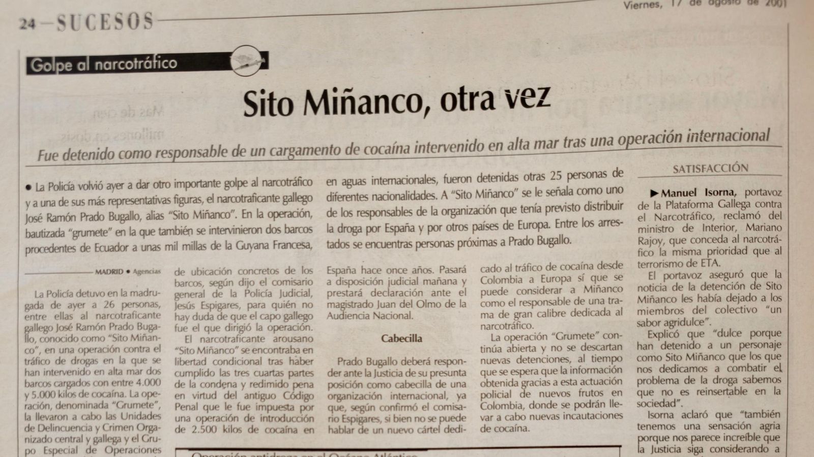 Titulares de La Región del 17 de agosto del 2001