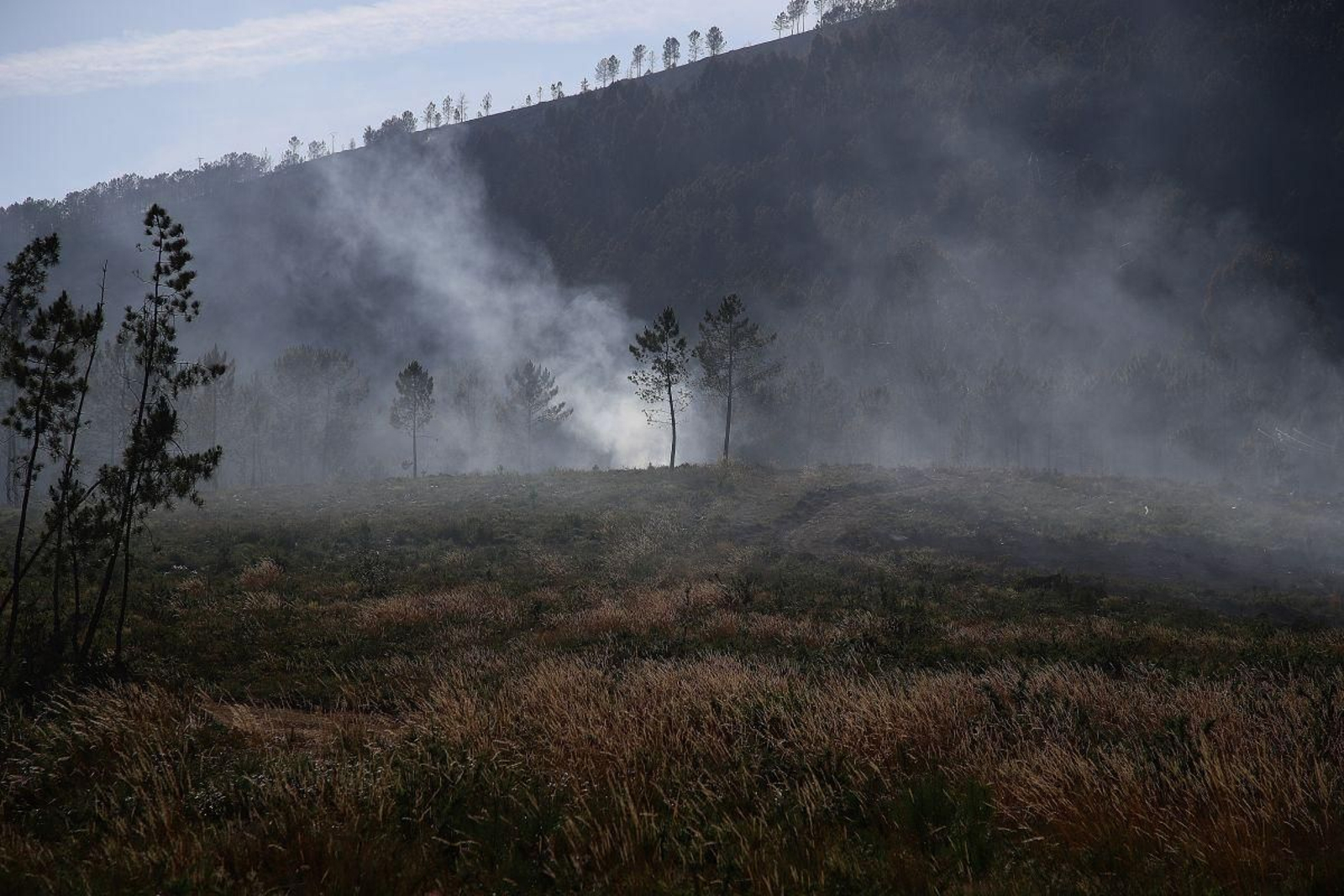 El humo en el monte sobre Vecoña de Arriba (Boborás) tras el voraz incendio que arrasó al menos 250 hectáreas