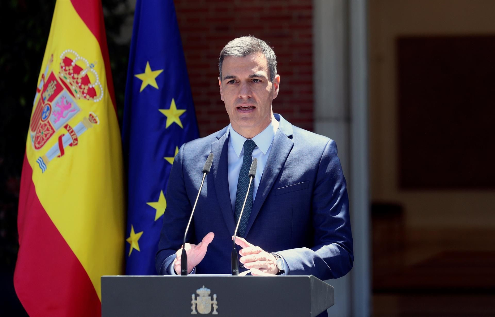 El presidente del Gobierno, Pedro Sánchez durante la rueda de prensa tras la reunión del Consejo de Ministros en el Palacio de la Moncloa este martes.