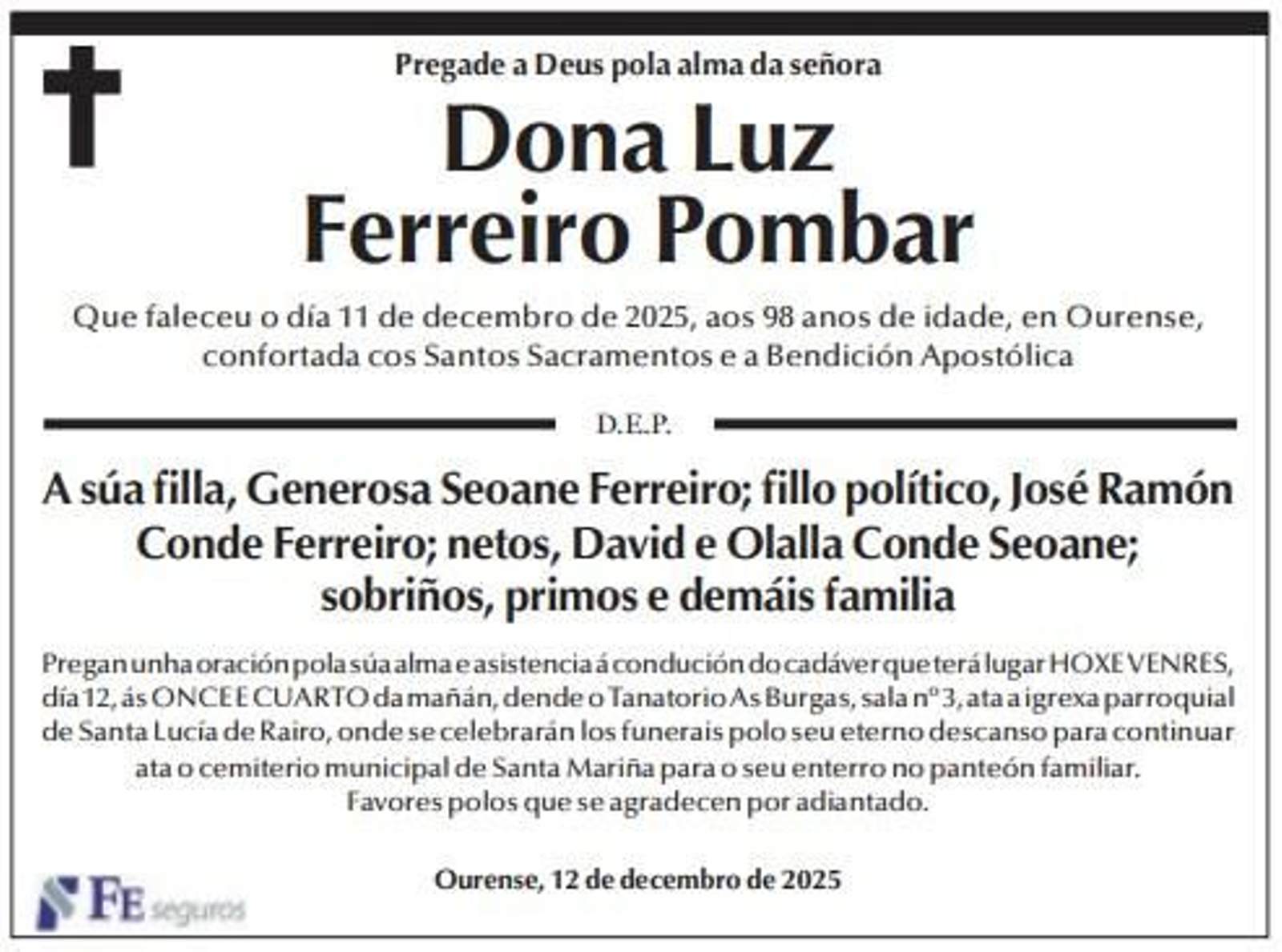 Las esquelas de hoy, viernes 12 de diciembre.