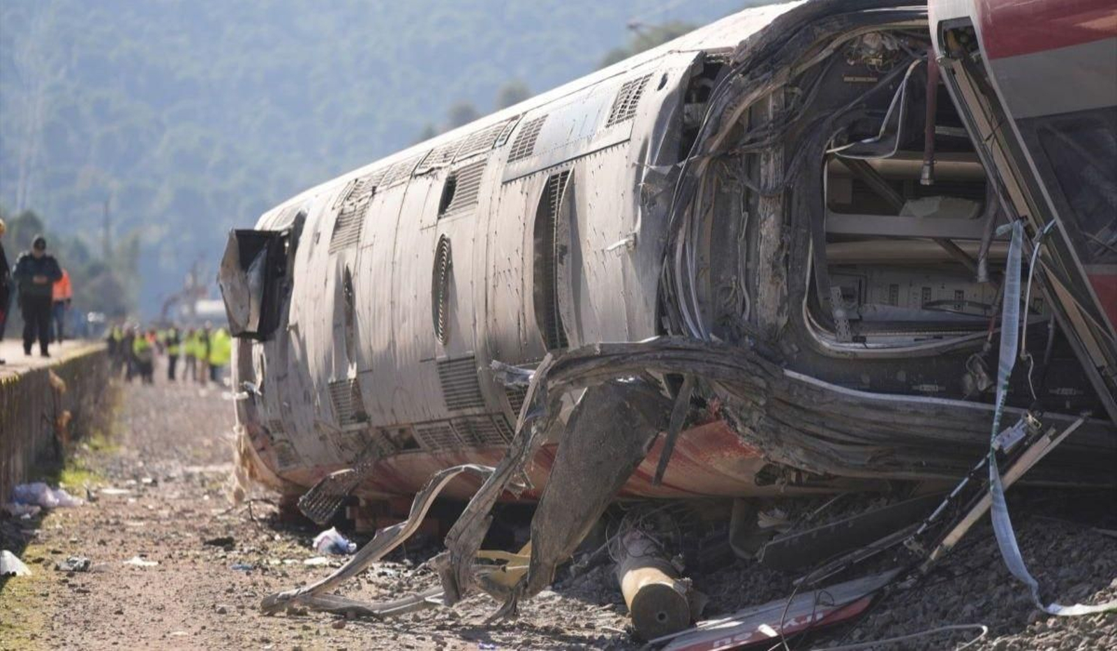 Uno de los vagones del tren Iryo siniestrado en Adamuz, al día siguiente del accidente.