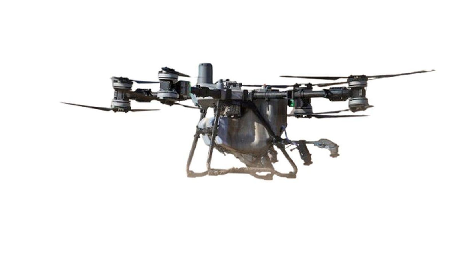 La capacidad de un dron agrícola puede llegar a los 100 kg de carga.
