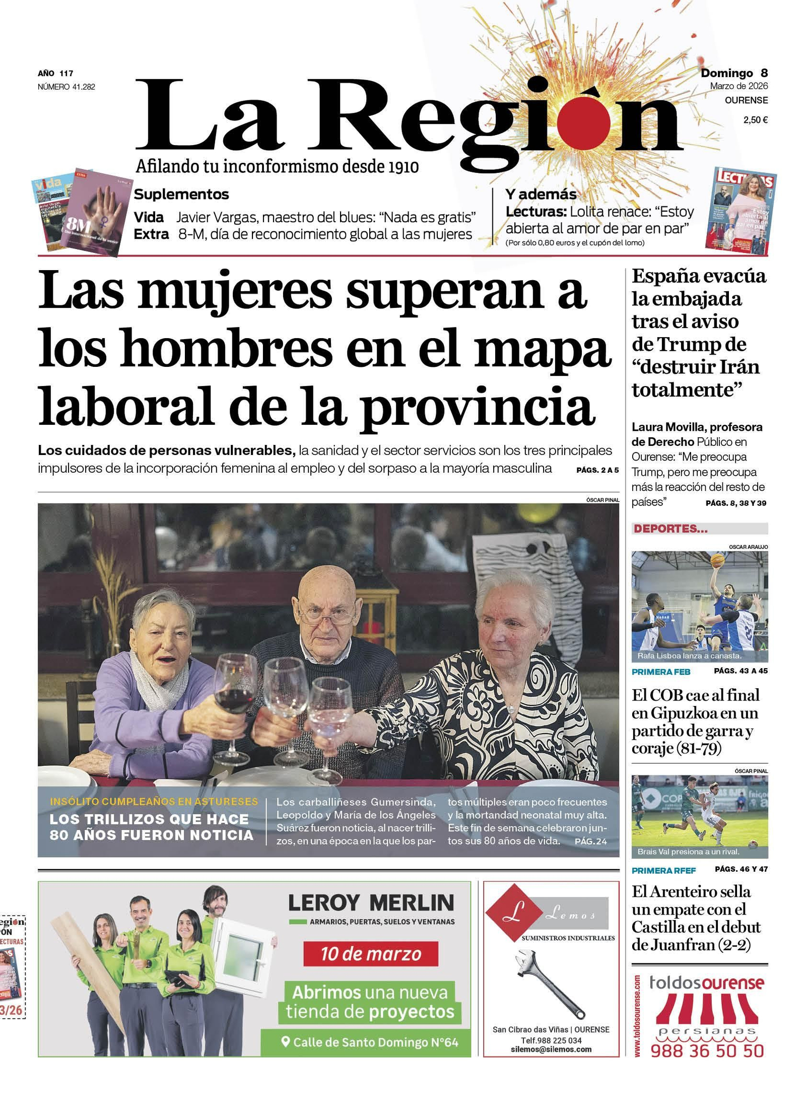 La portada de La Región de este domingo.