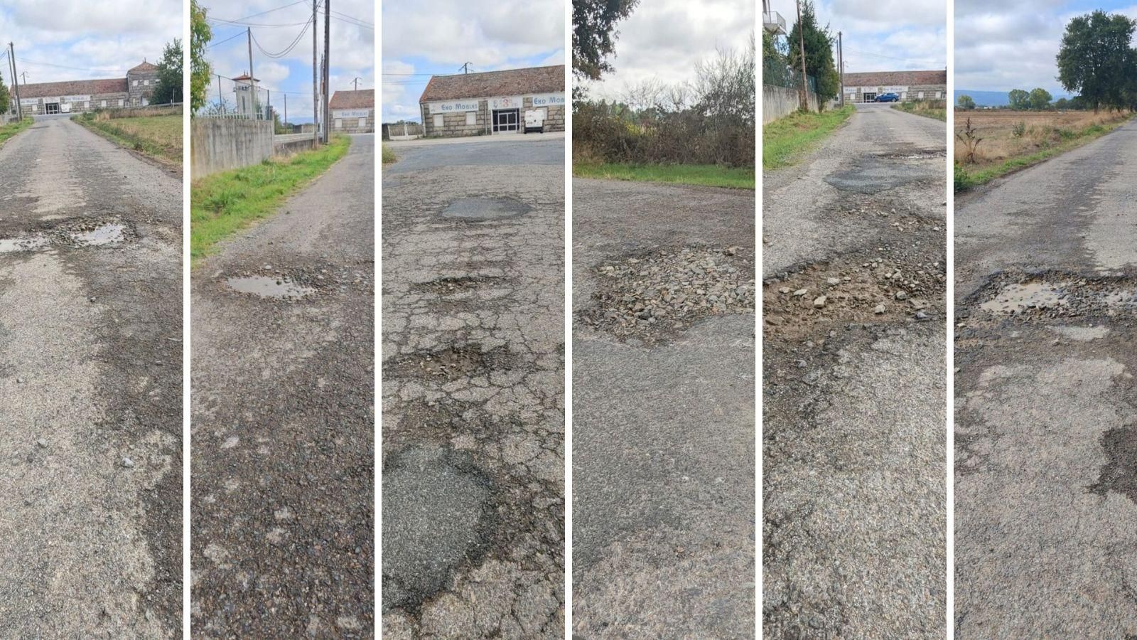 Carretera en mal estado en Xinzo