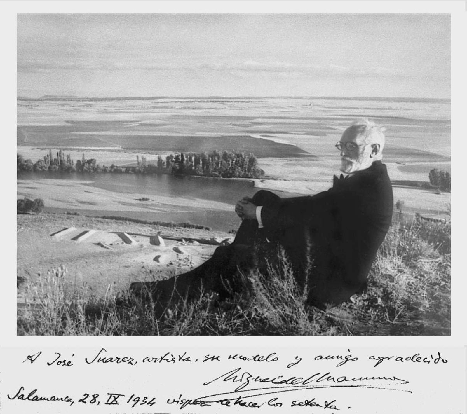 Uno de los retratos que Suárez realizó de Unamuno, dedicado por el escritor.