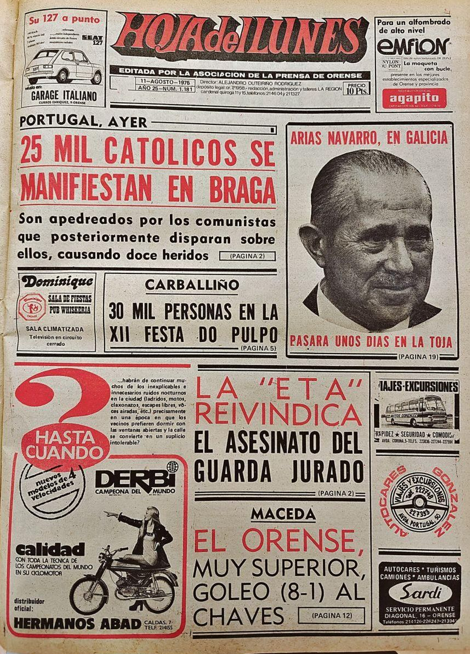 La portada de La Región del año 1975