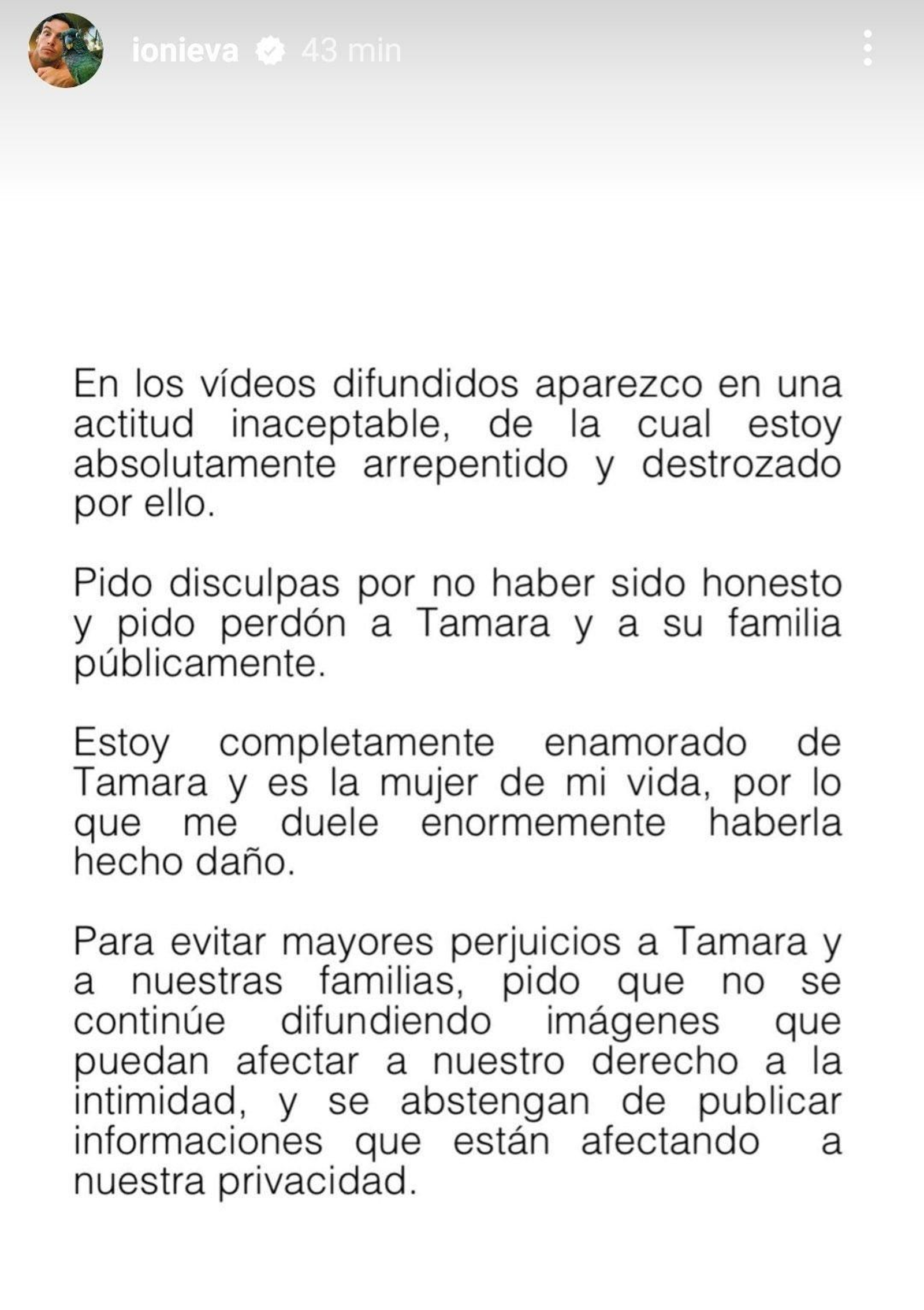 Las disculpas de Iñigo Onieva