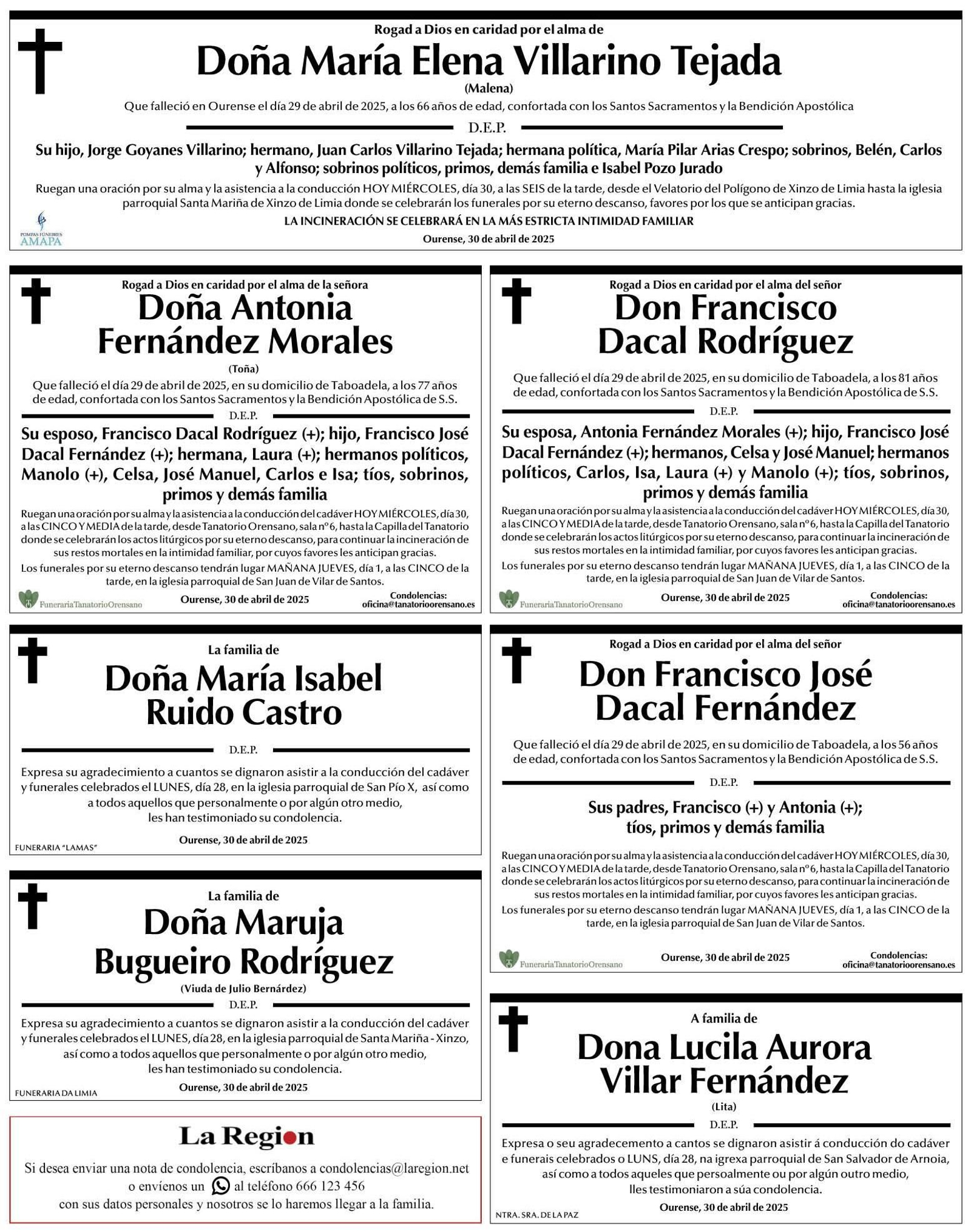 esquelas miercoles 30 abril