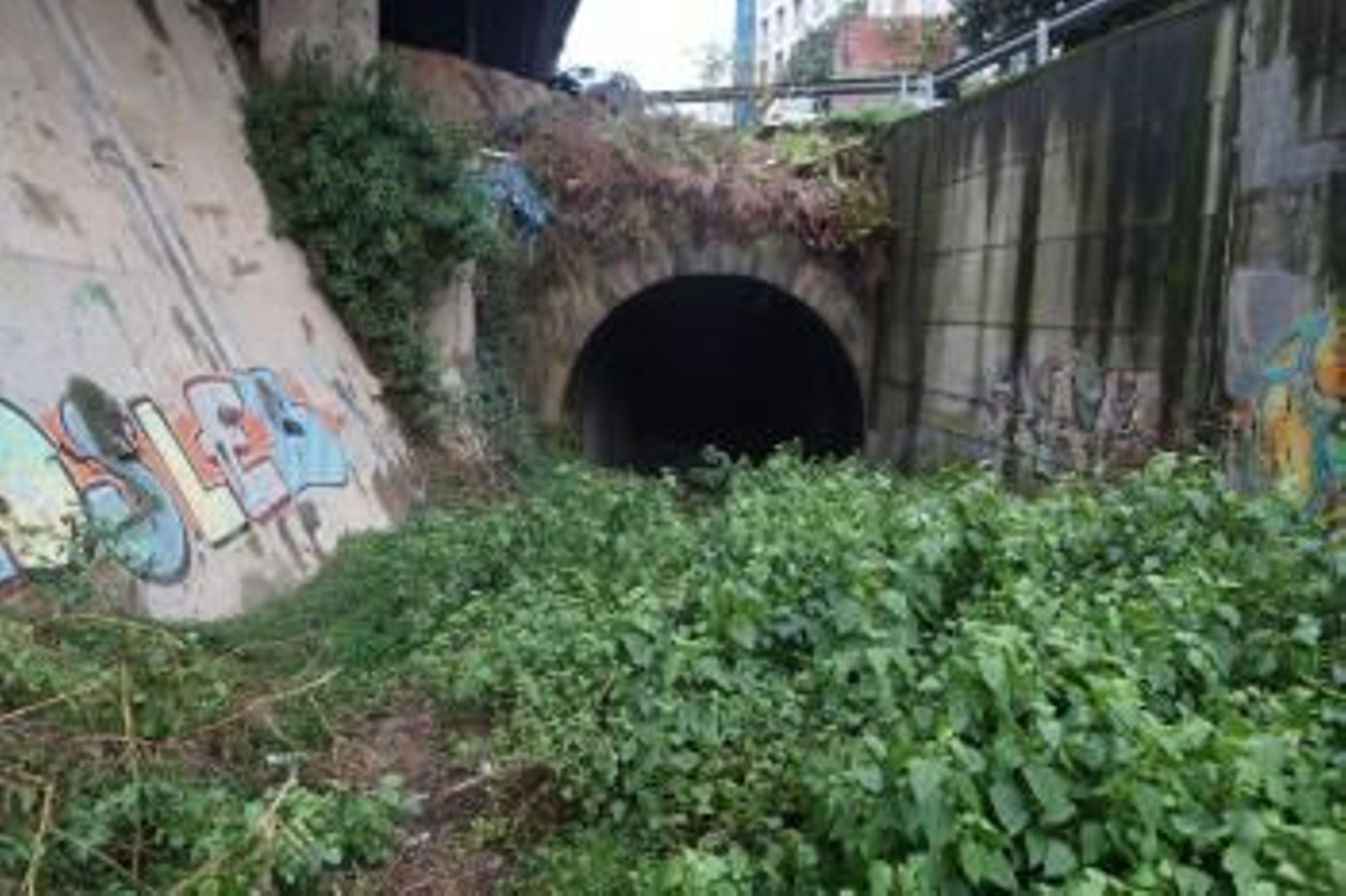 la entrada, al lado de la salida de la autopista.