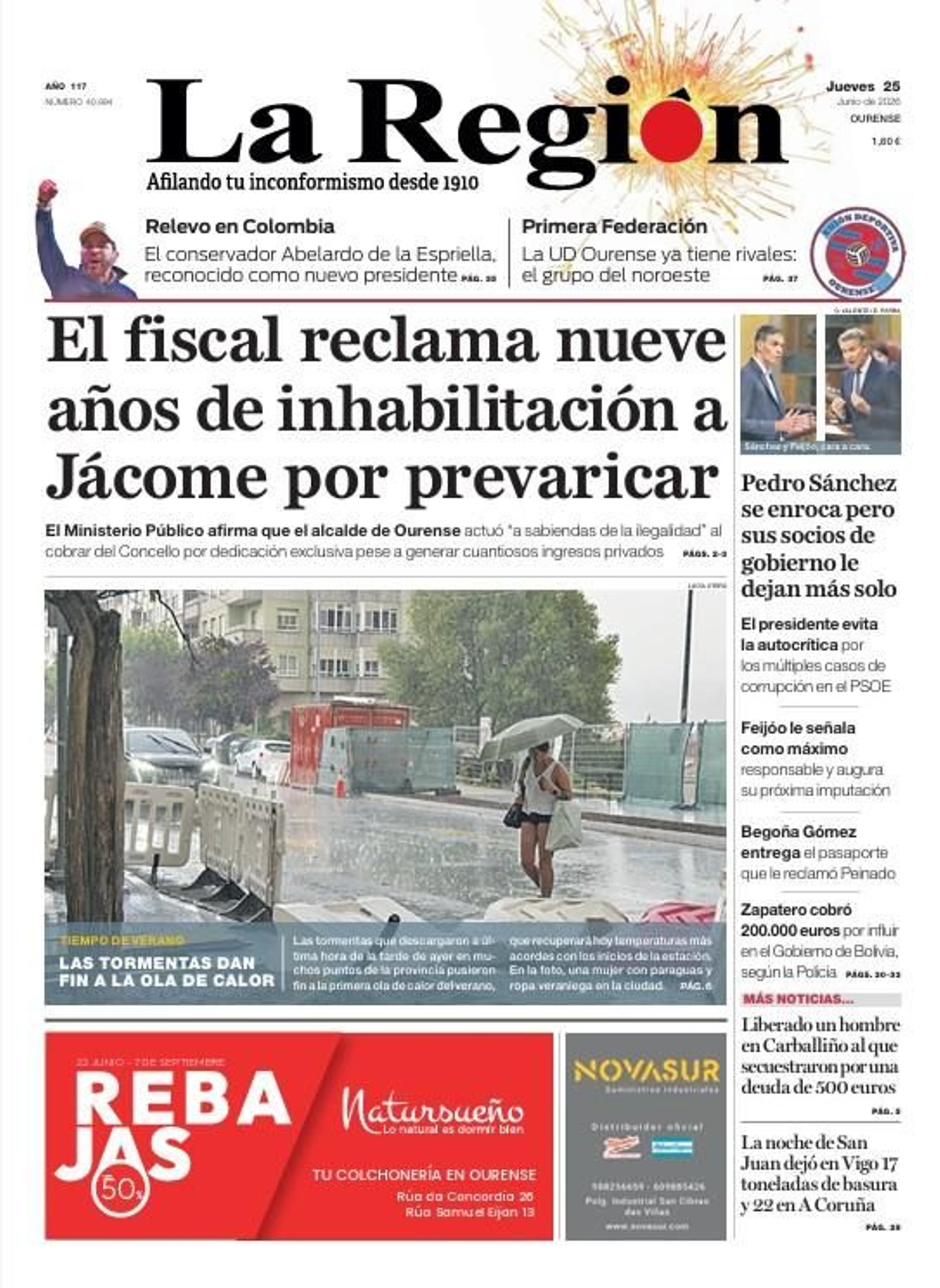 La portada de La Región de este jueves, 25 de junio.