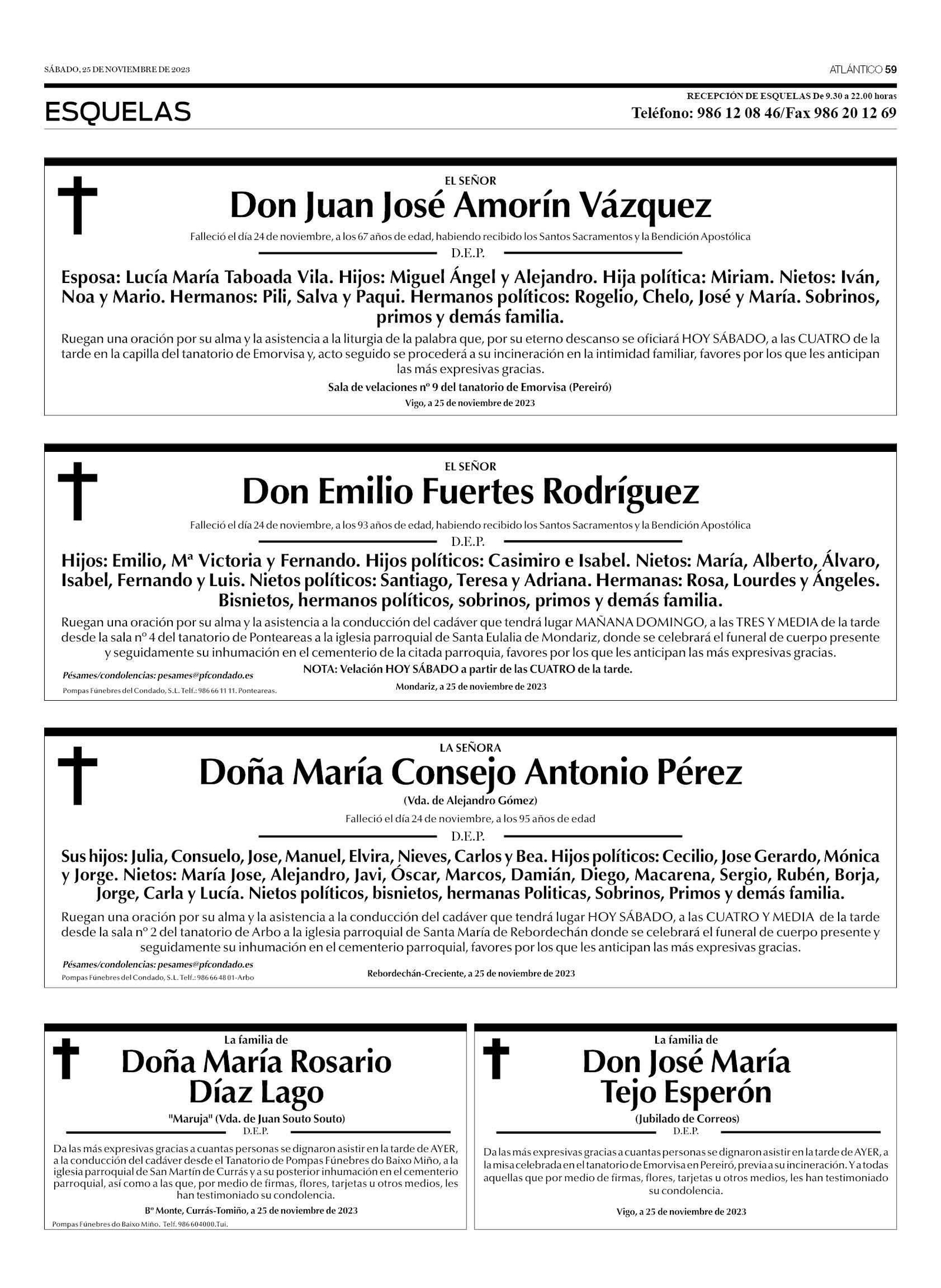 Esquelas del 25 de noviembre.