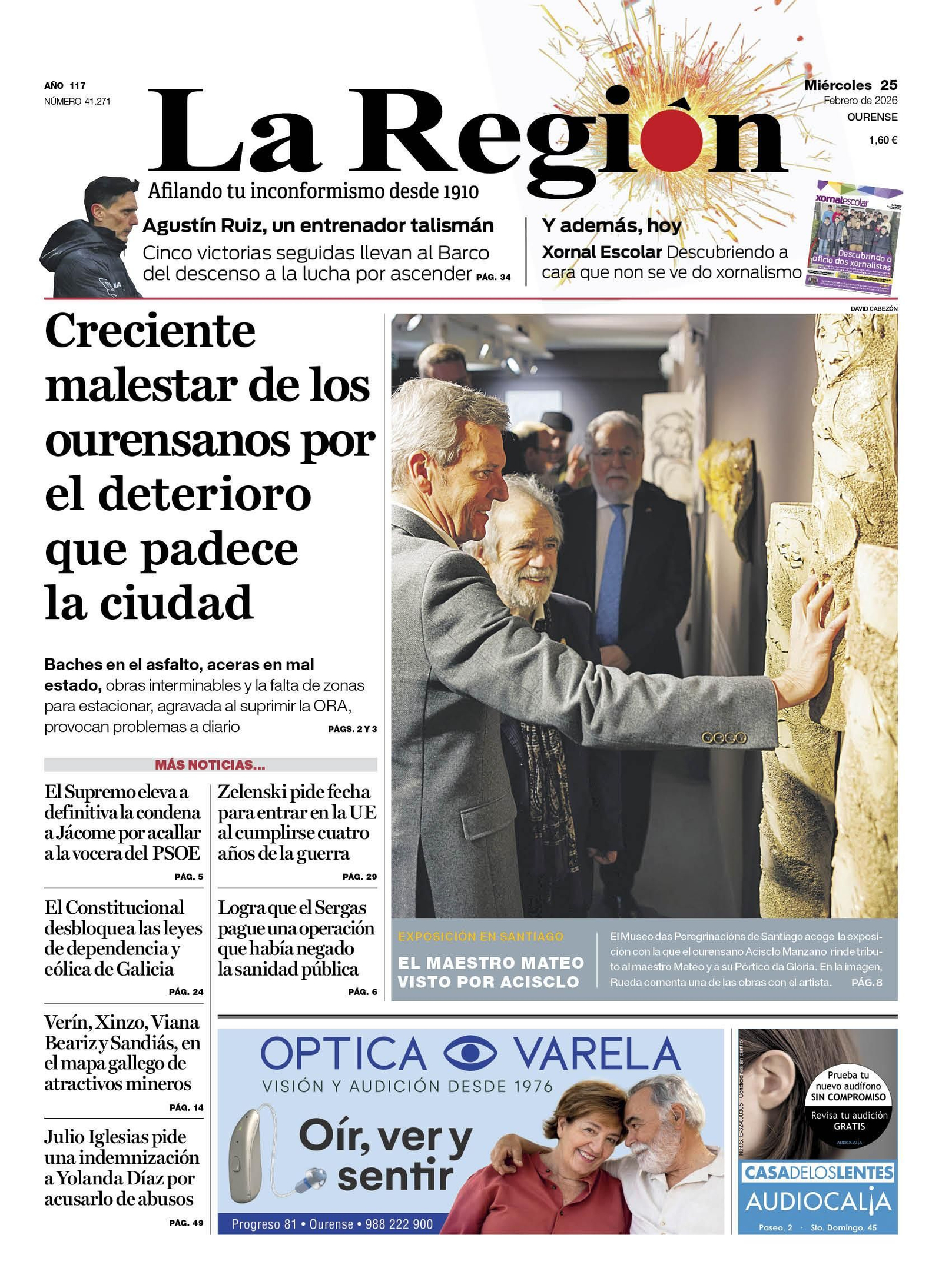 La portada de hoy, miércoles 25 de febero.